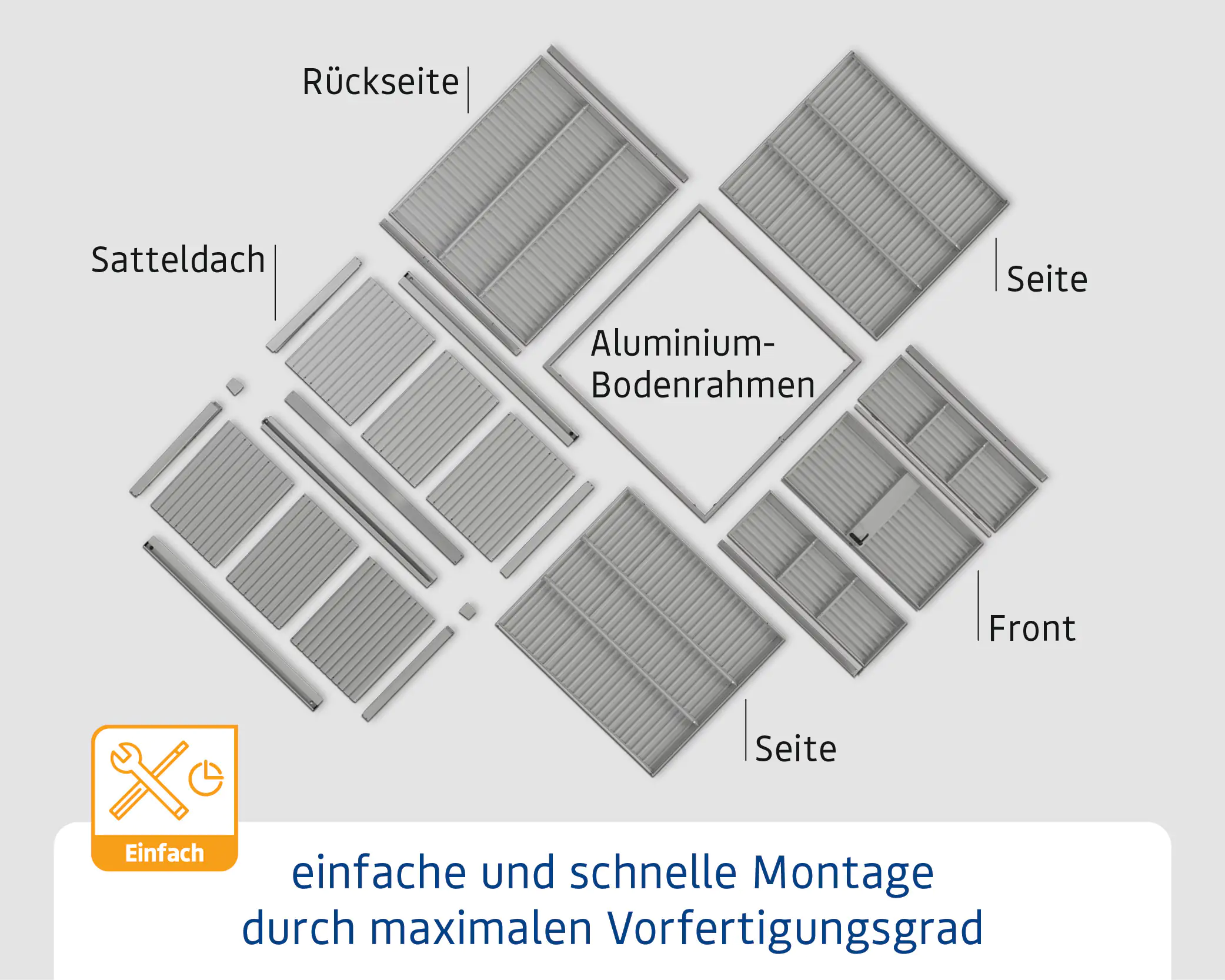 EcoStar Gerätehaus Elegant-S Typ 1 graualuminium 1 flg 258,8 x 121,3 cm