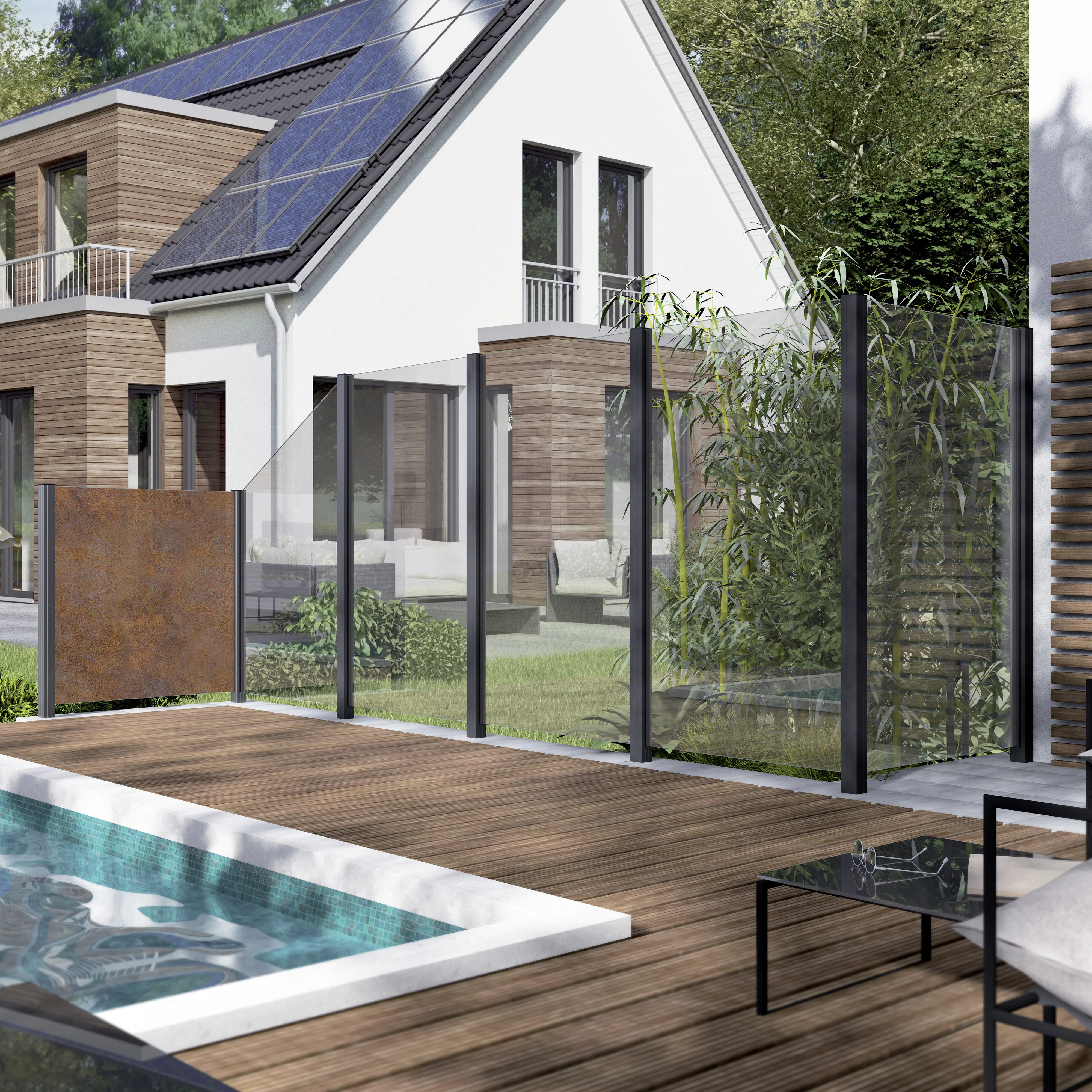 Ambiente Glaszaun Erweiterungsset Klarglas 187 x 55,7 cm mit Motivdruck anthrazit