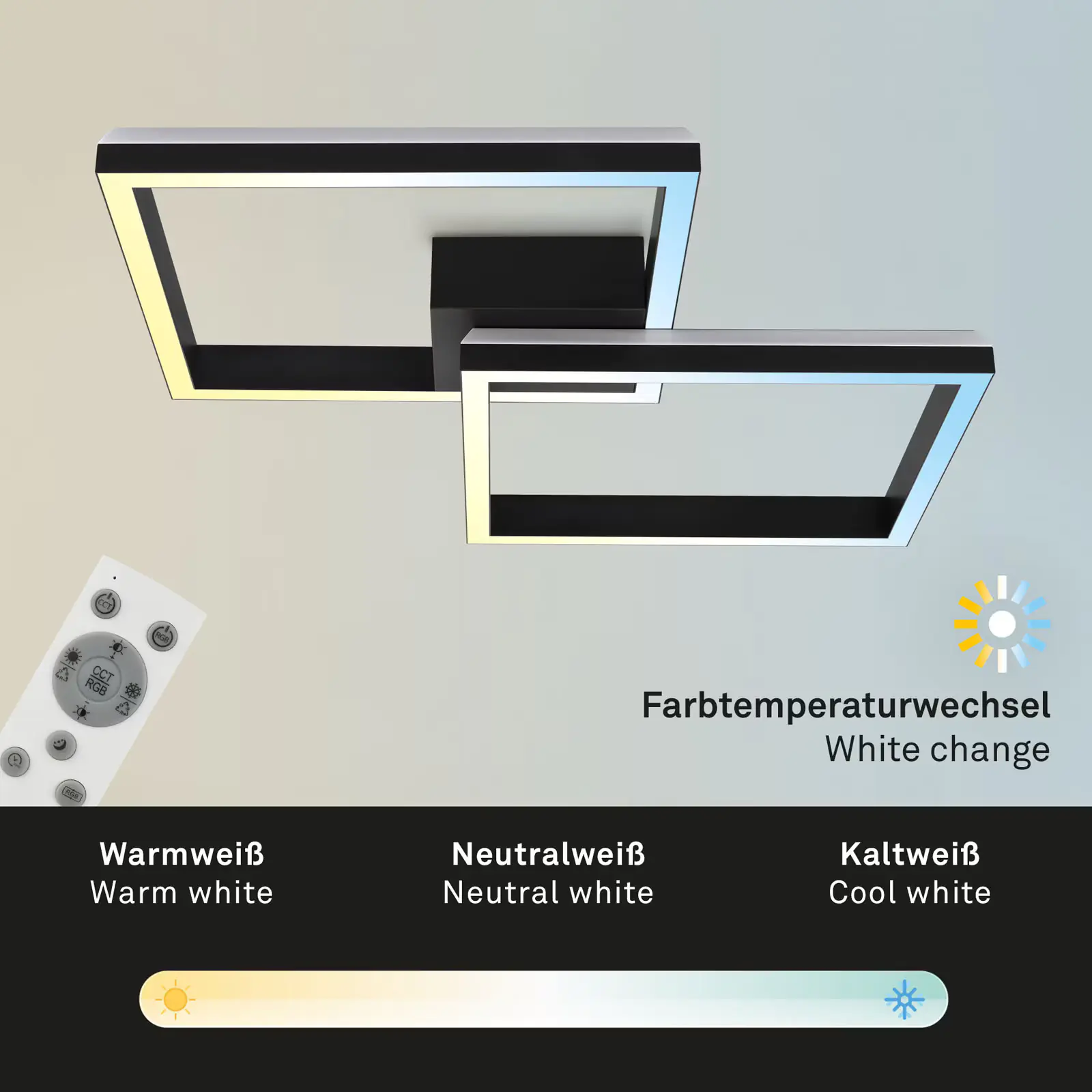 Briloner LED Deckenleuchte Frame Back 64 cm, schwarz, RGB CCT