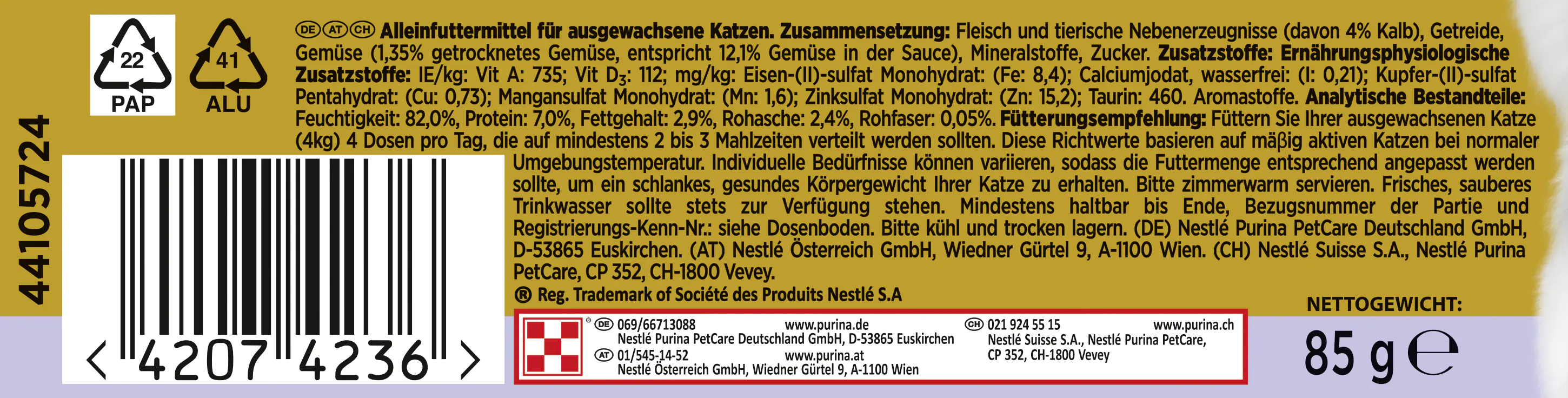 Gourmet Gold Zarte Häppchen in Sauce mit Kalb und Gemüse 85 g