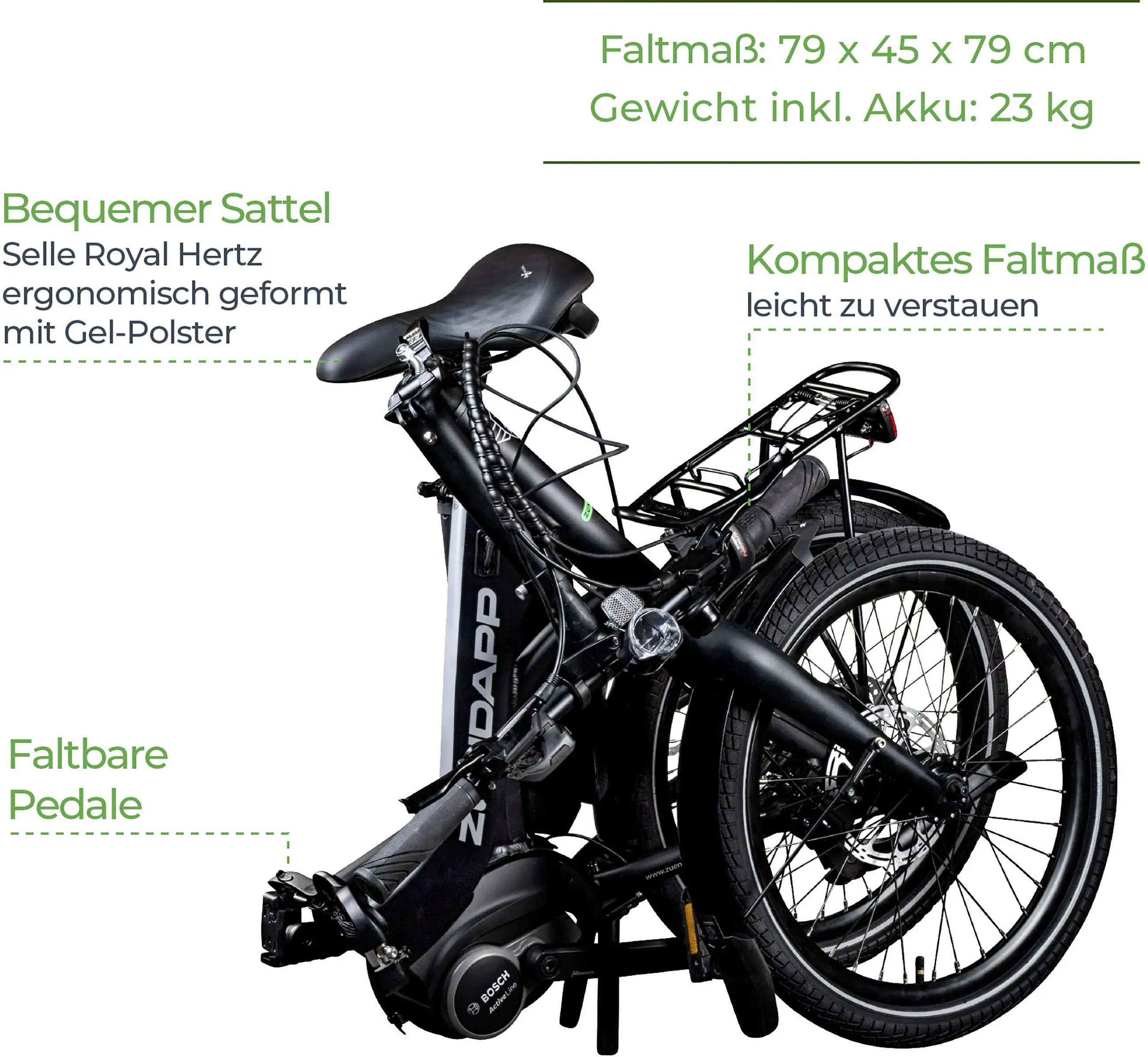 Zündapp E-Bike X20 Klapprad 20 Zoll 8-Gang 400 Wh schwarz grün