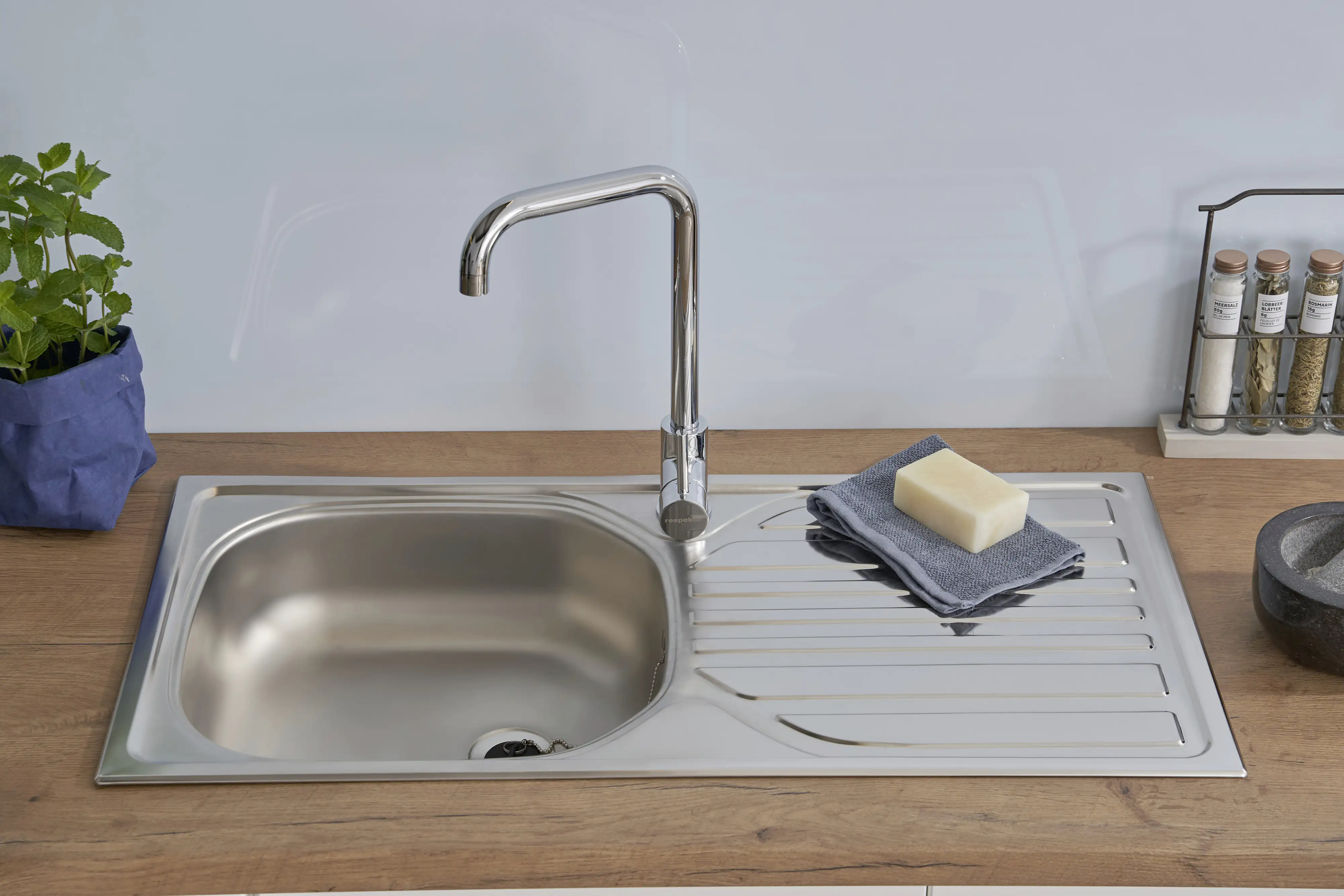 respekta Einbauspüle Edelstahl 860 x 435 mm SPÜLE8x4SET 860 x 435 mm