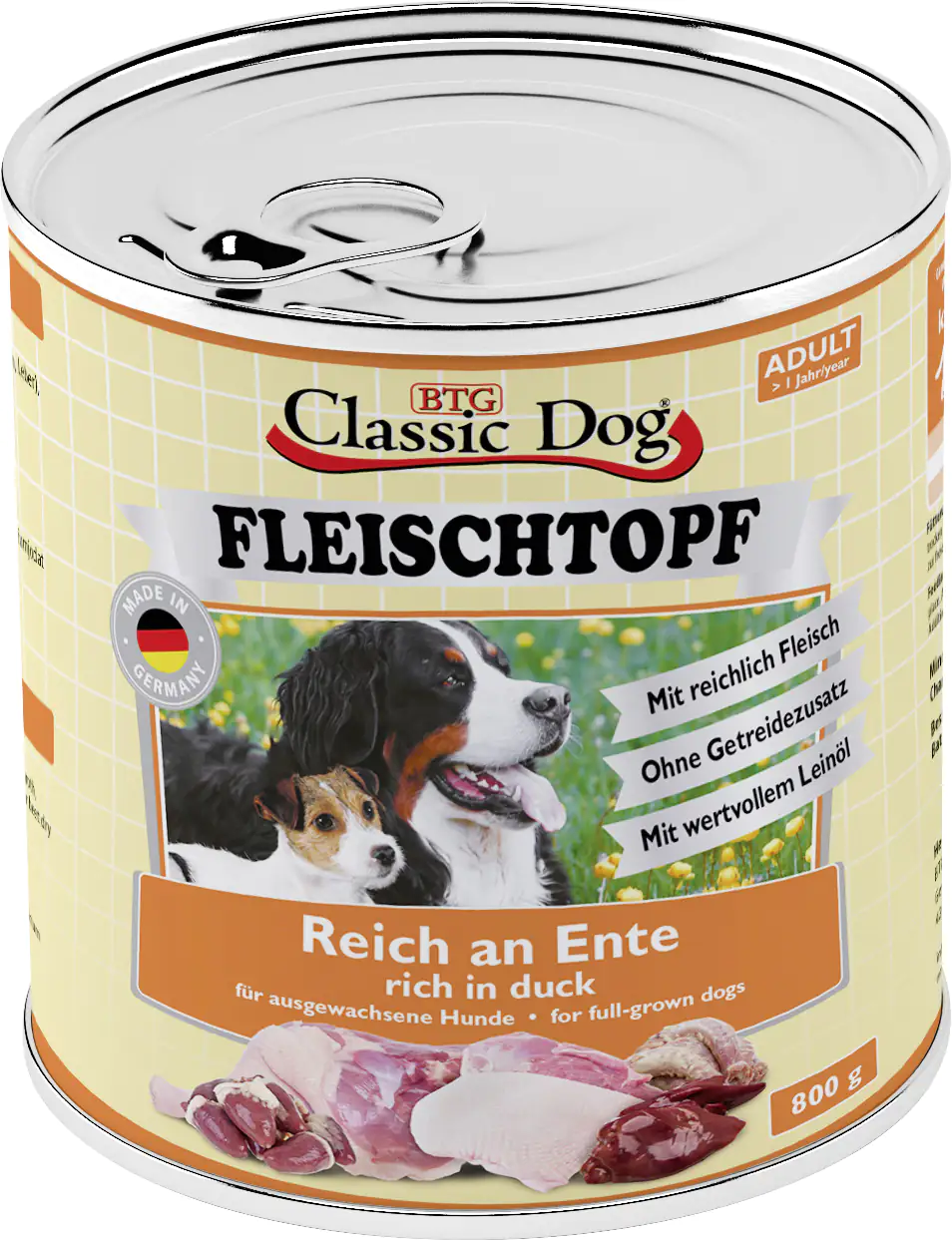 Classic Dog Hundenassfutter Fleischtopf Adult getreidefrei 800 g Ente