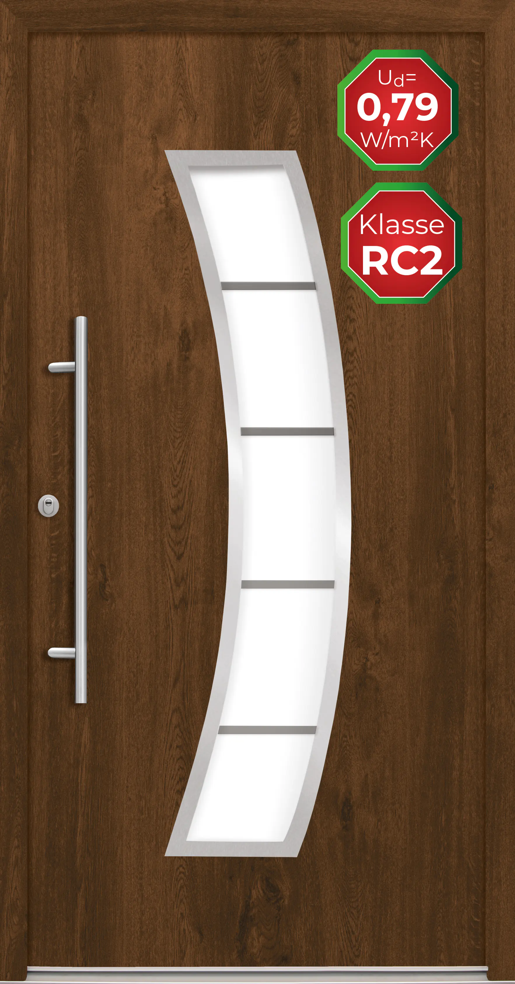 Splendoor Haustür Passivedoor Premium P14 RC2 Nussbaum DIN Links 110 x 210 cm