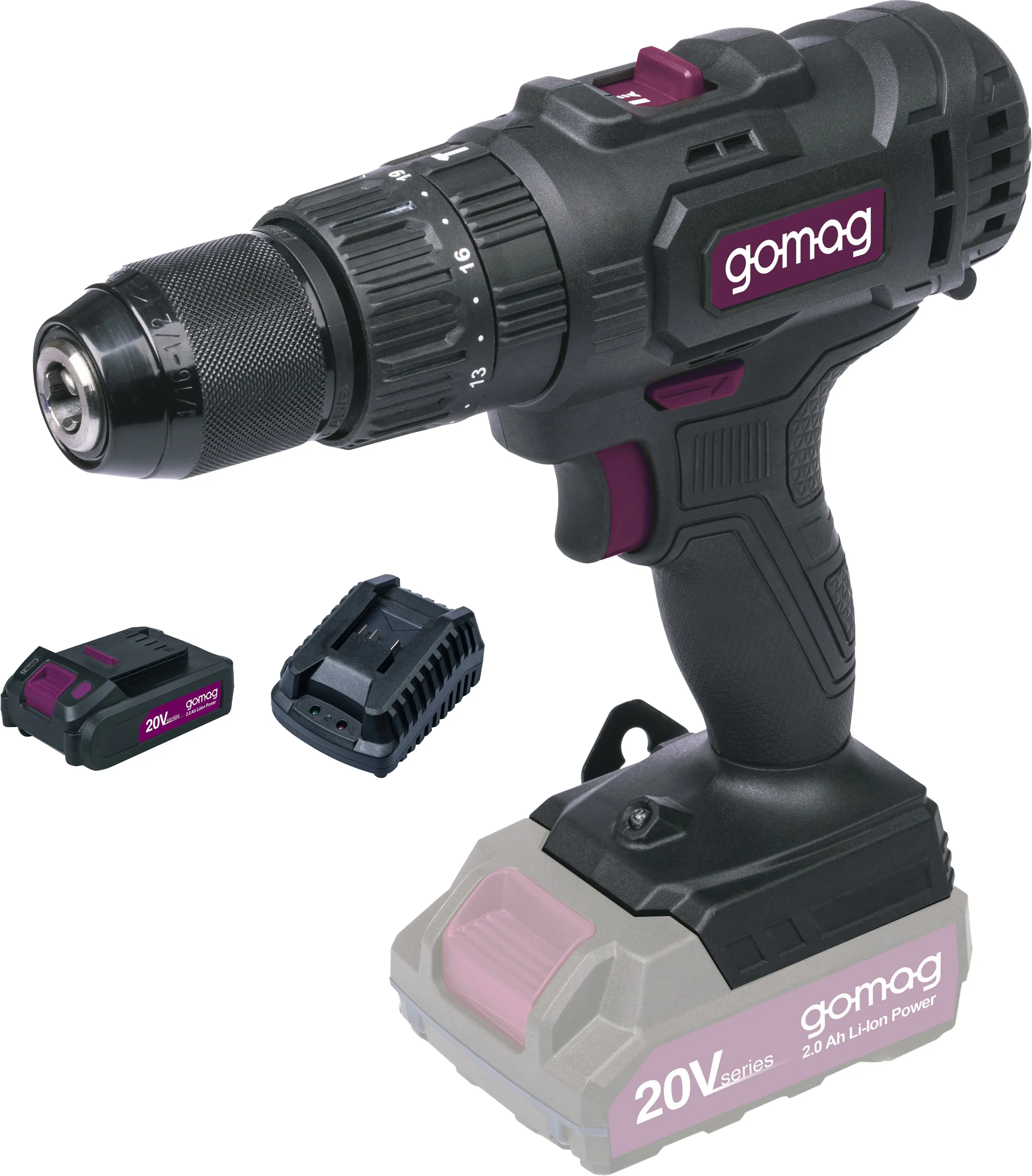 Gomag Akku-Schlagbohrschrauber GO-SBS45 20 V inkl. 2 Ah Starter-Kit