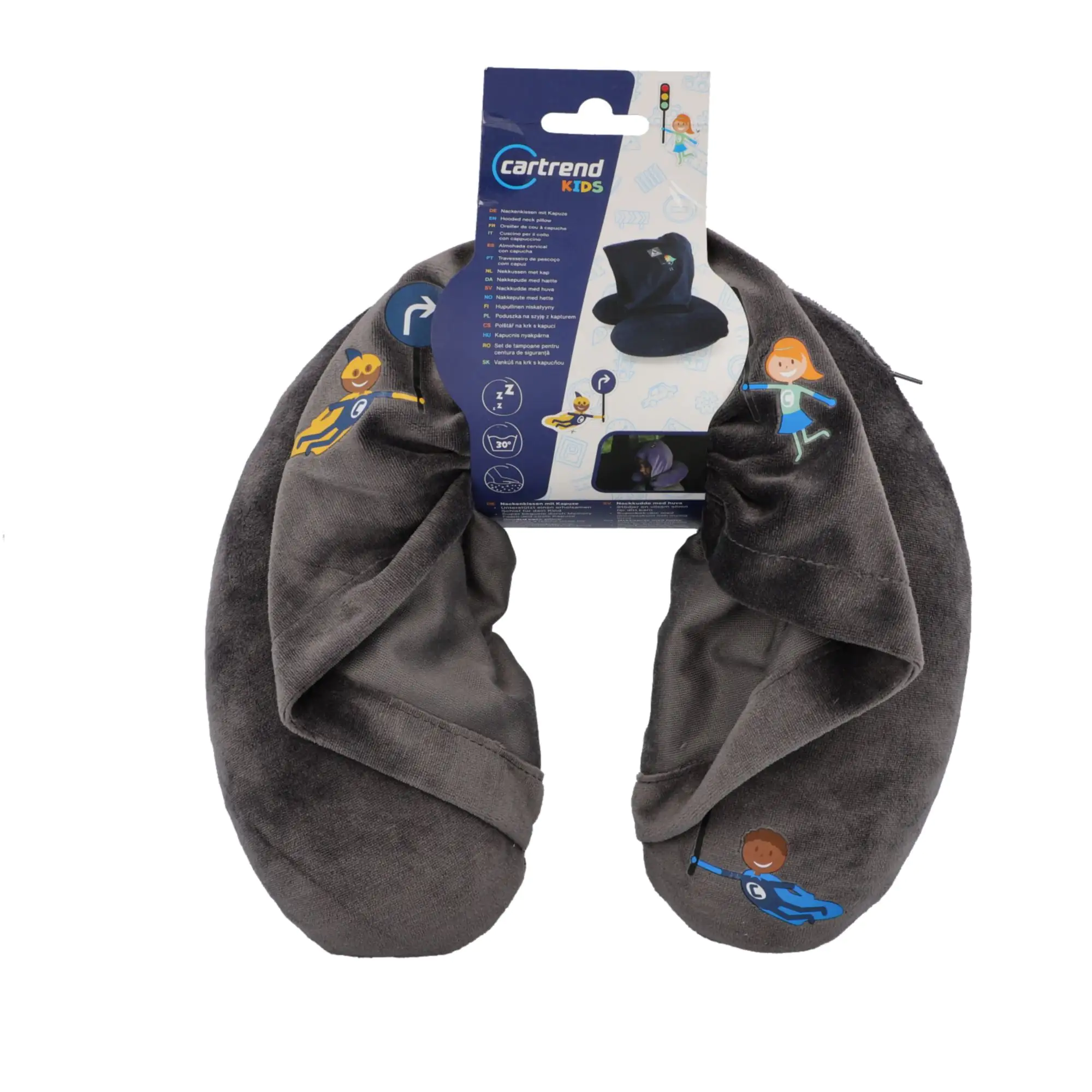 Cartrend Kids Nackenkissen mit Kapuze grau
