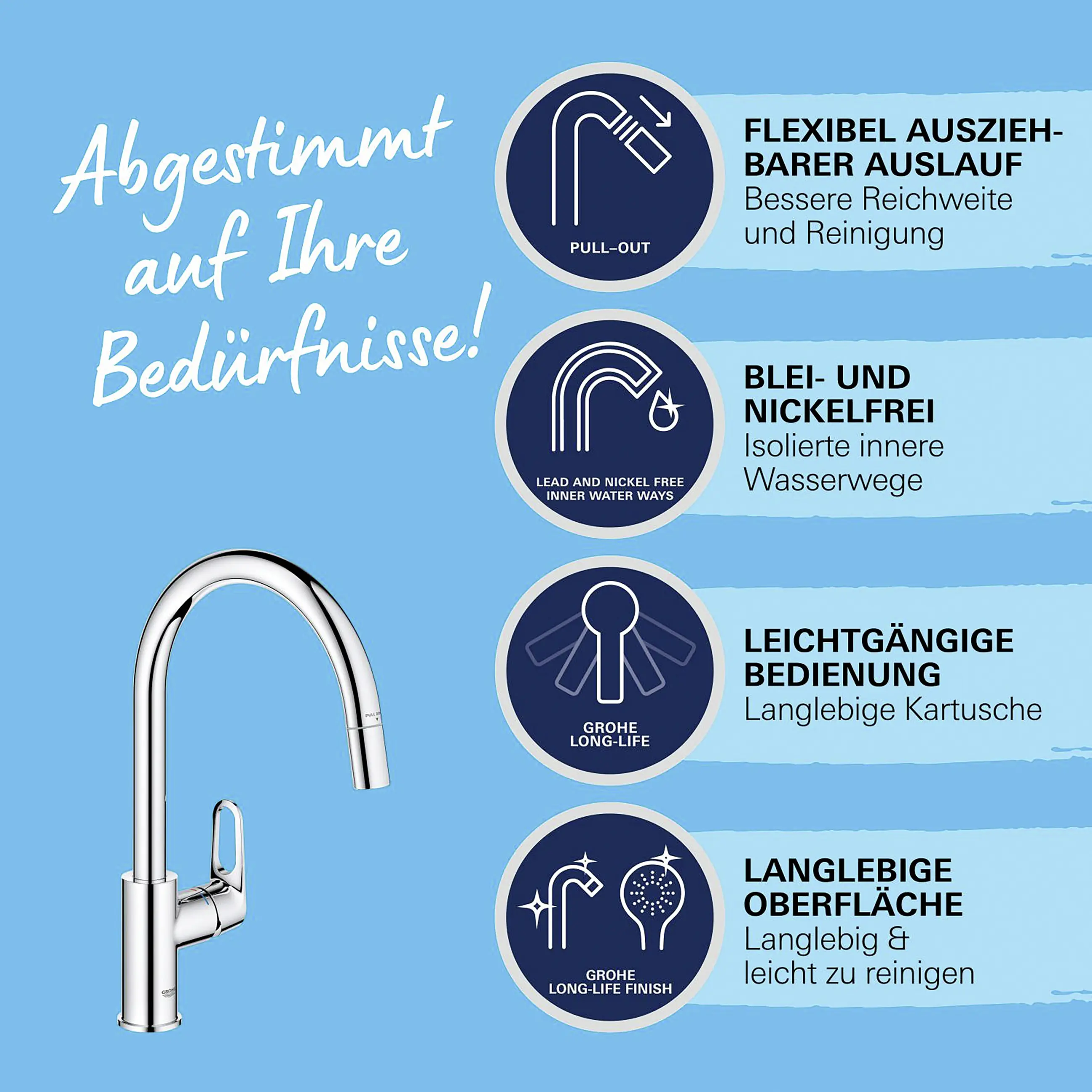 Grohe Küchenarmatur Start Flow verchromt mit herausziehbarer Brause