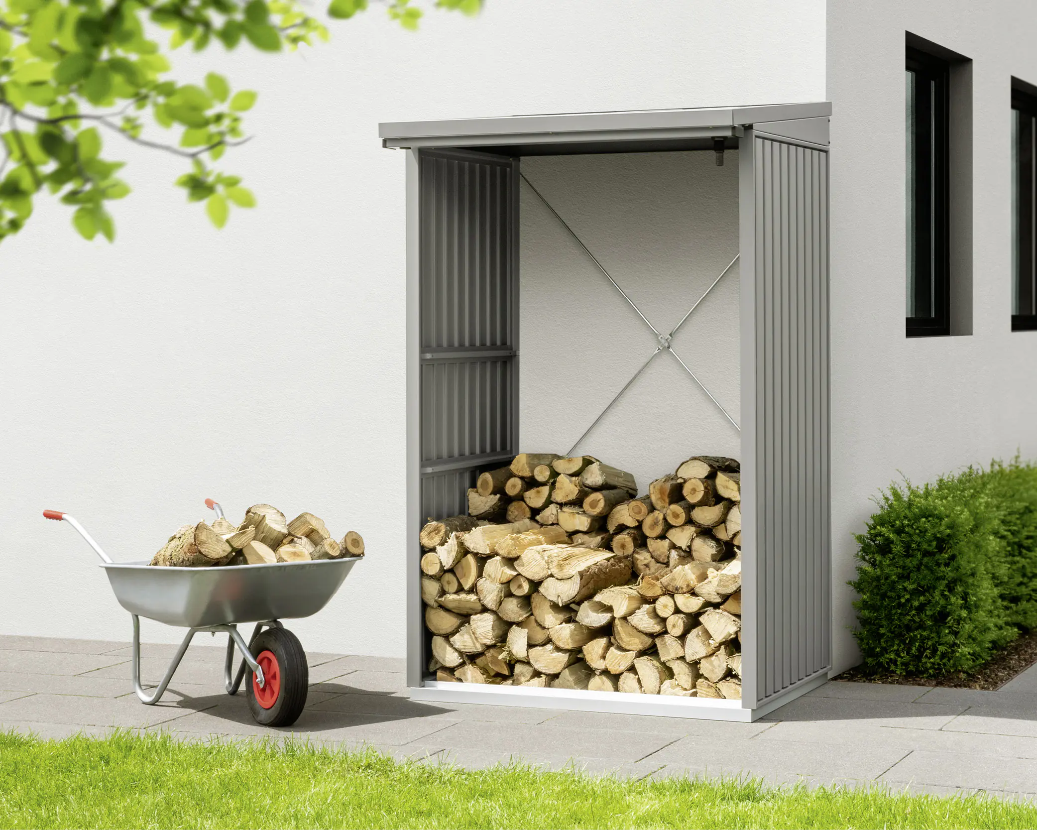Ecostar Kaminholzregal Trend-V Typ 1, graualuminium, mit Verstrebung