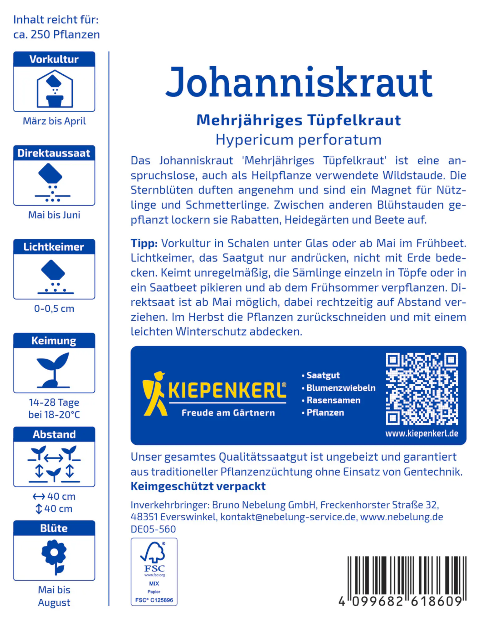 Kiepenkerl Saatgut Johanniskraut Mehrjähriges Tüpfelkraut für ca. 250 Pflanzen