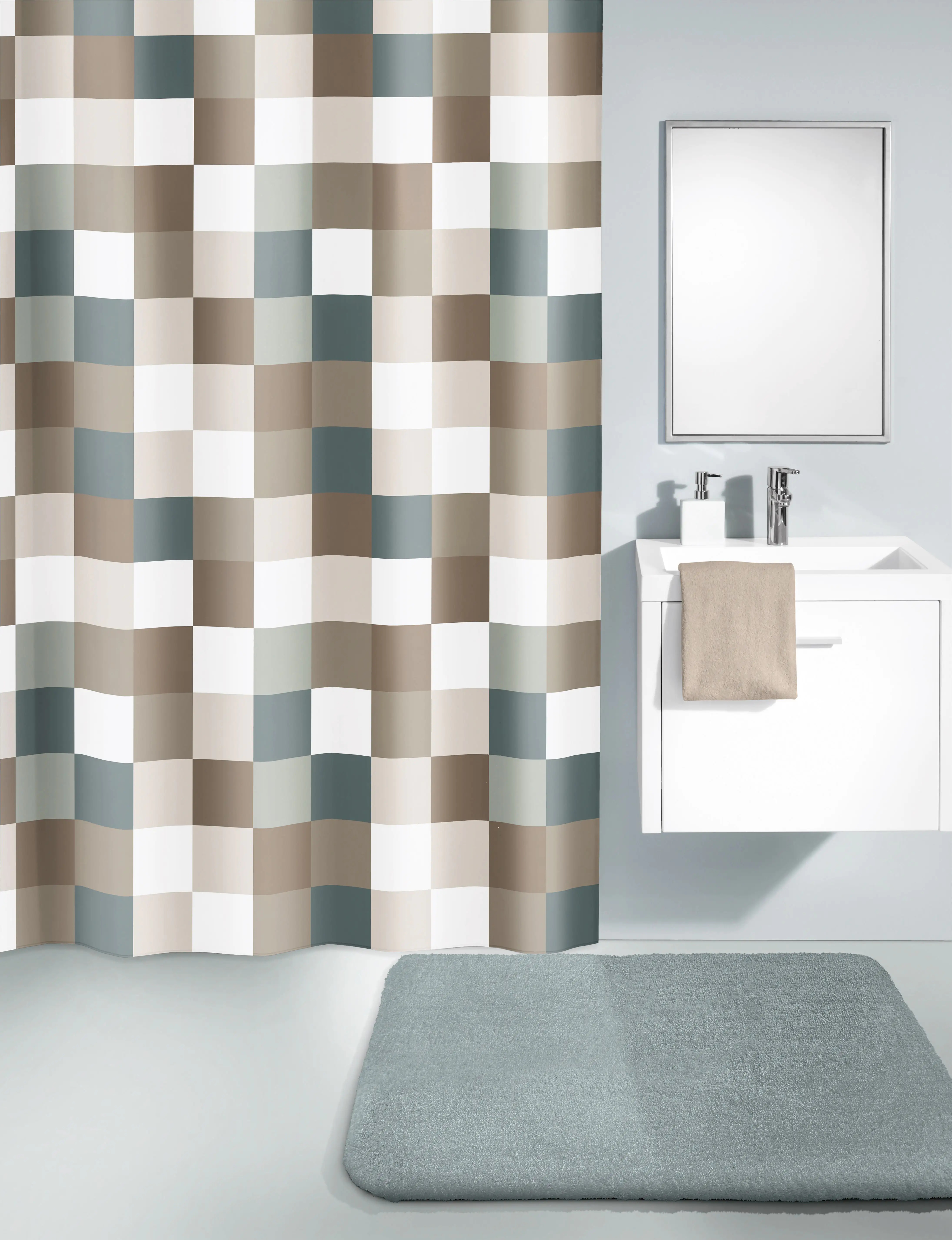 Kleine Wolke Duschvorhang Check taupe 180x200 cm