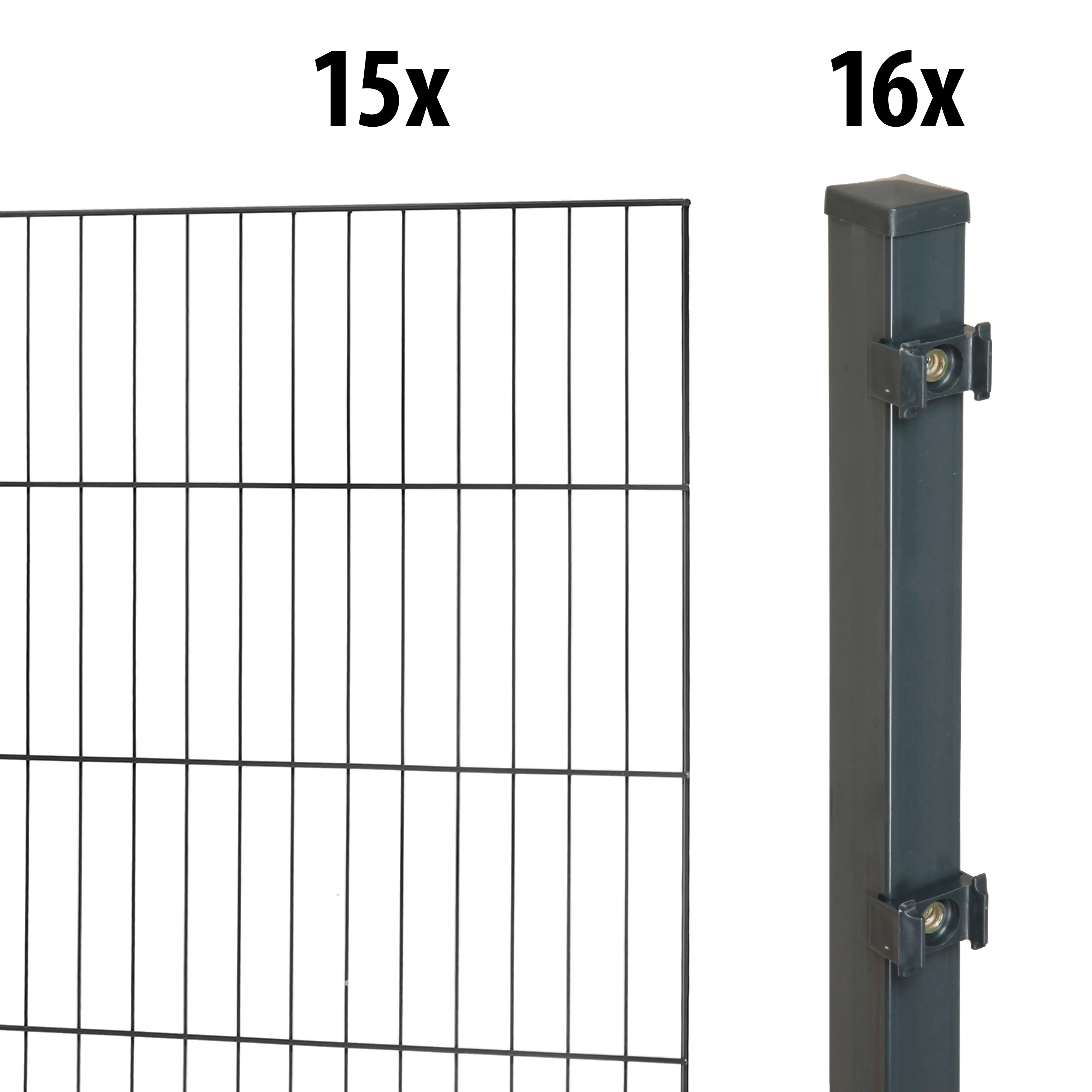 Floraworld Einstabmatten-Zaun Set Classic 30 m 200 x 175 cm inkl. 16 Pfosten 240 cm anthrazit