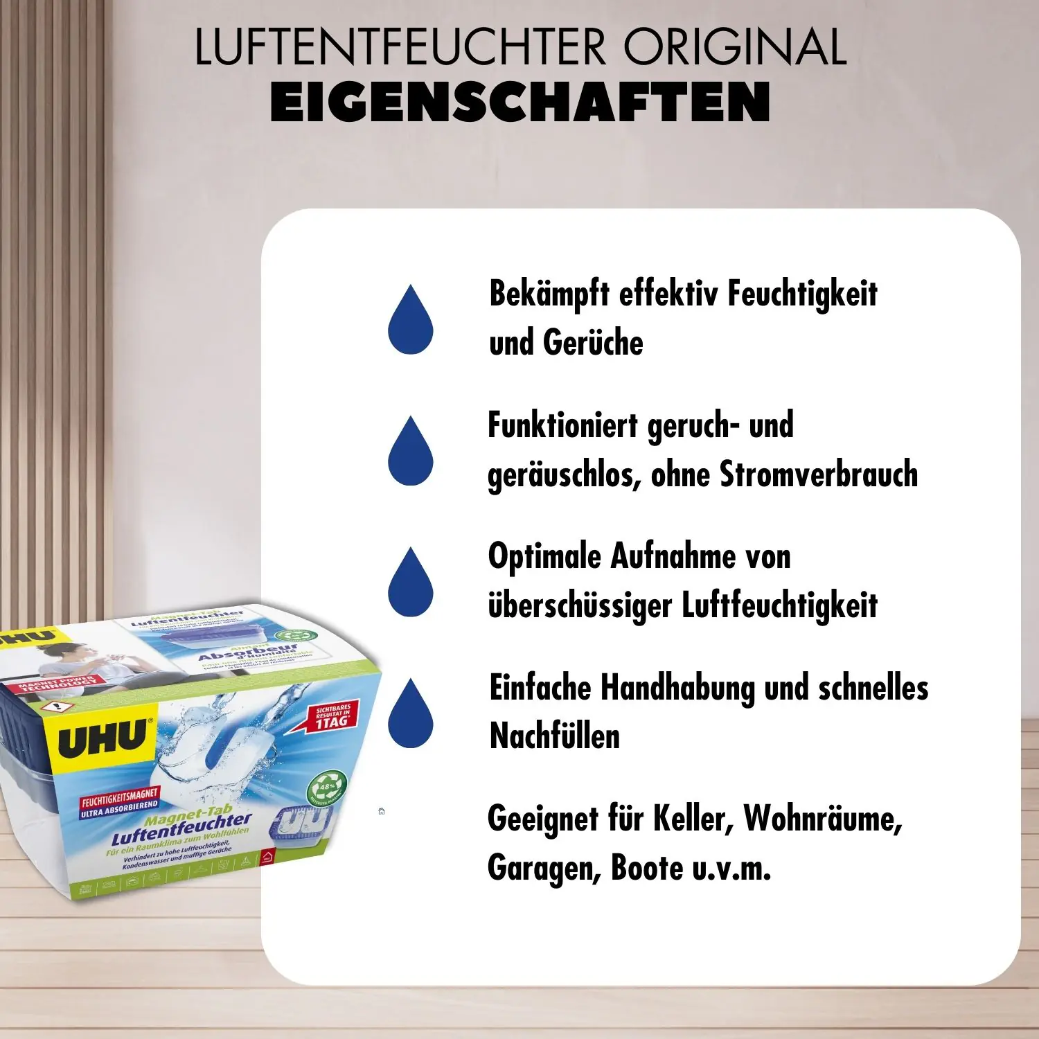 UHU Luftentfeuchter Feuchtigkeitsmagnet Original, 2 x 450 g