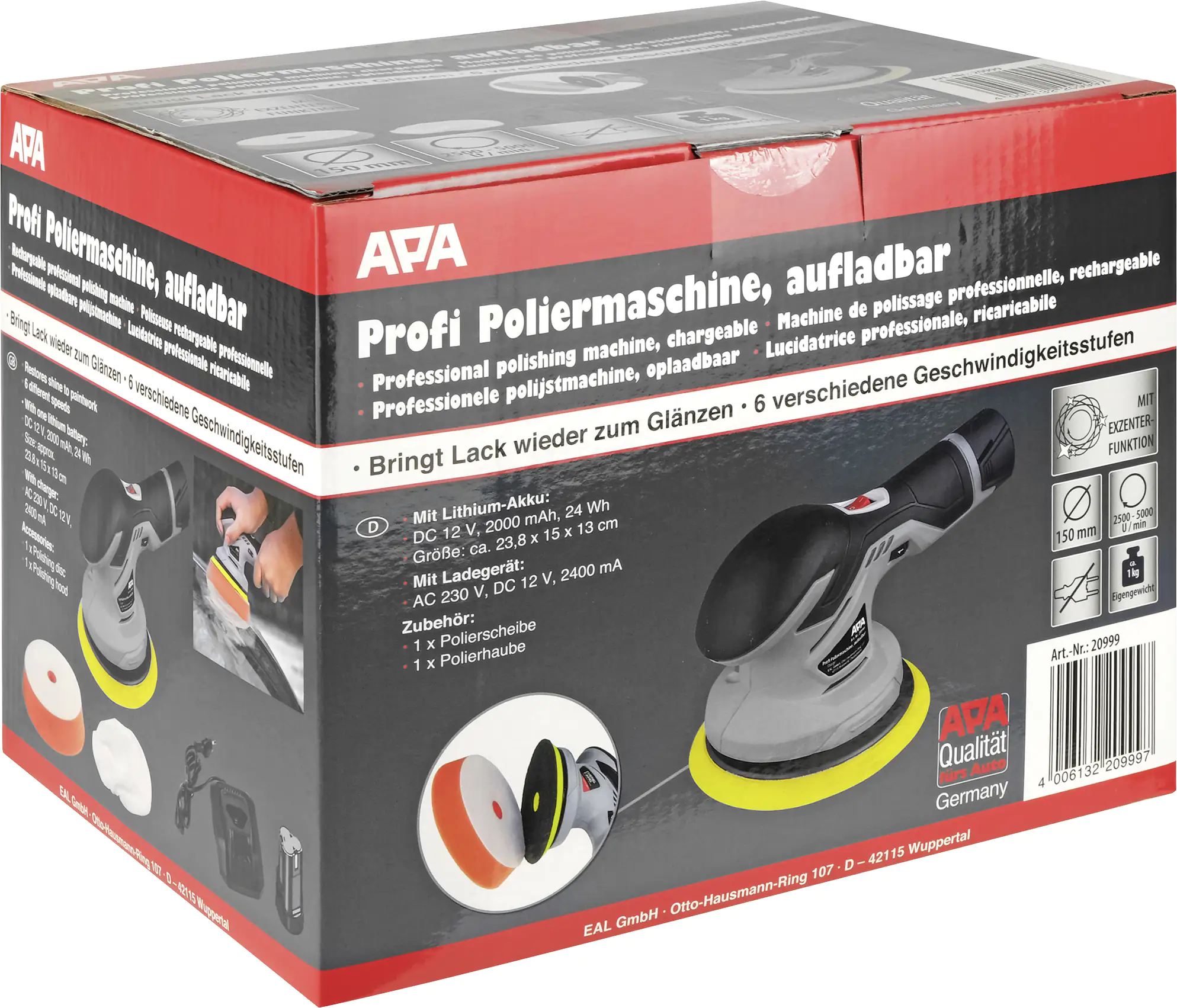 APA Profi Poliermaschine aufladbar 60W 150mm