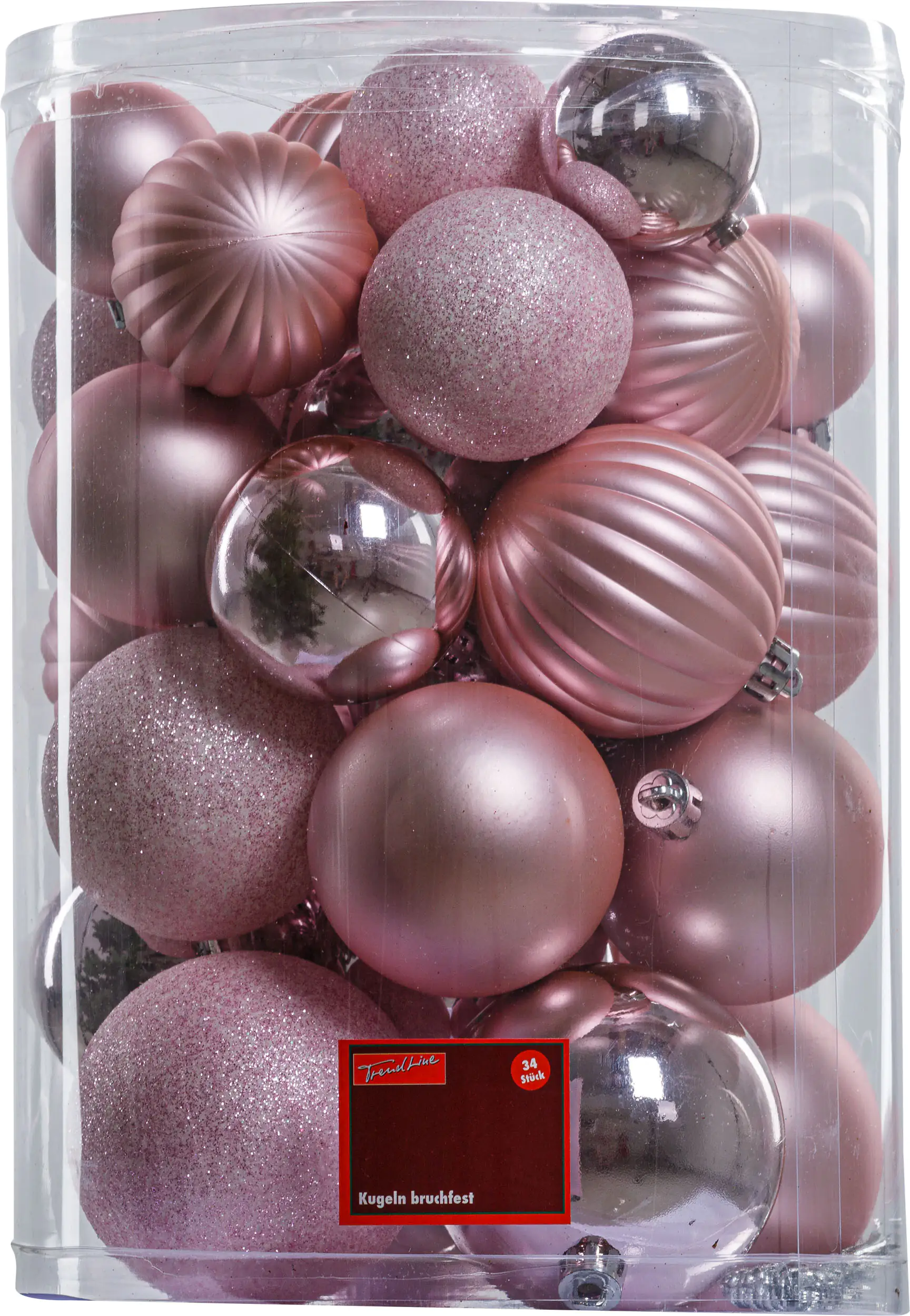 TrendLine Weihnachtskugeln bruchfest, langlebig Ø 5 - 8 cm rosé 34 Stück