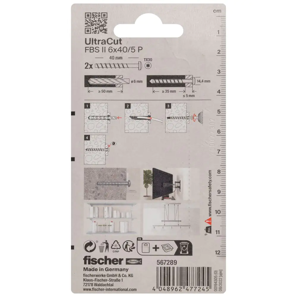 fischer Betonschraube UltraCut FBS II 6 x 40/ 5 Panhead - 2 Stück