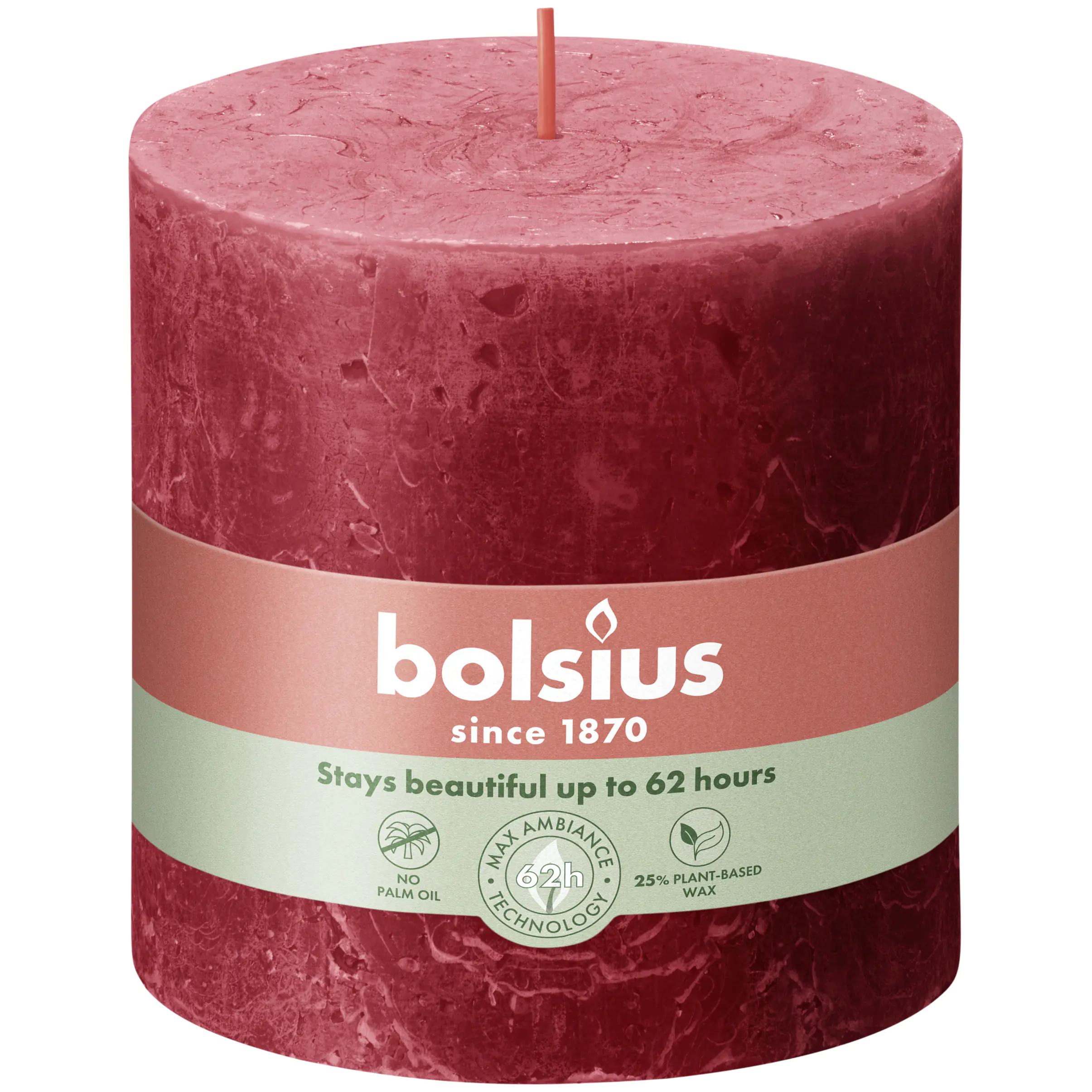 Bolsius Rustik Stumpenkerze zartes rot, Höhe: 10 cm, Ø 10 cm