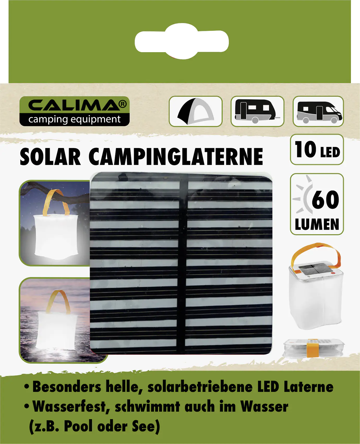 Calima Solar Campinglaterne 10x10x10cm, gefaltet 10x10x1,2cm