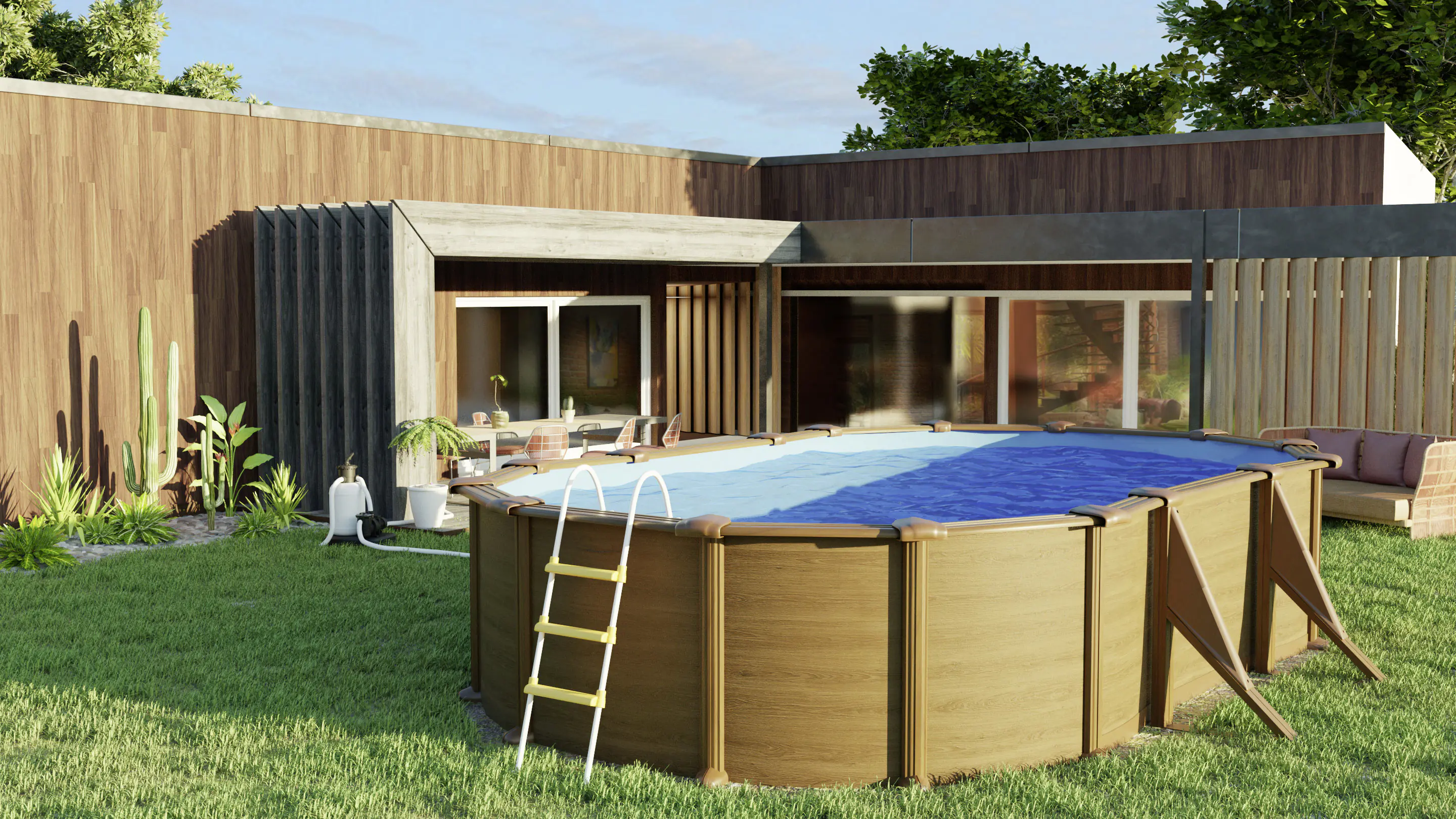 Gre Stahlwandpool Pacific oval 610 x 375 x 120 cm Holzdekor
