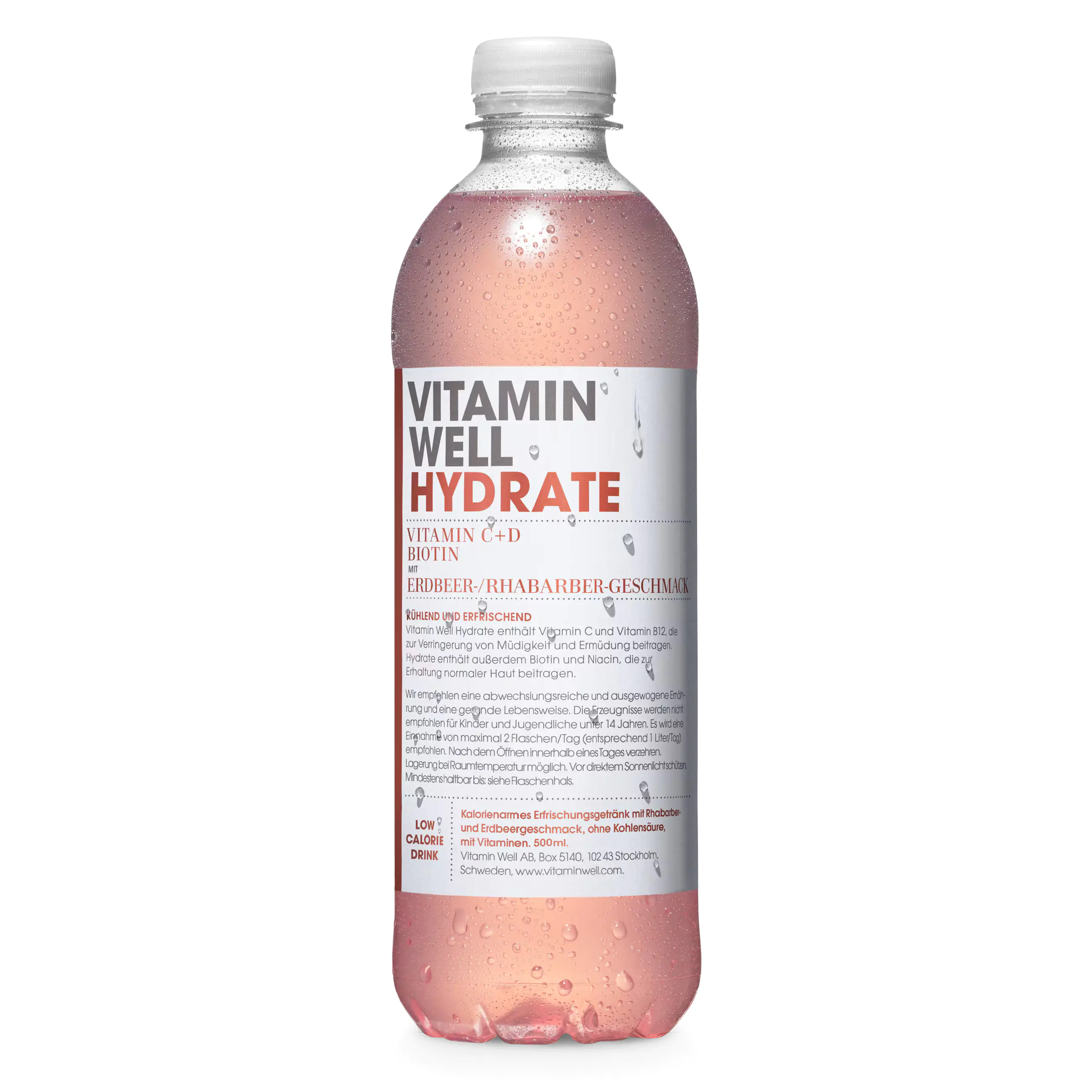 Vitamin Well Vitaminwasser Hydrate Erdbeer-Rharbarber-Geschmack 0,5 l EINWEG
