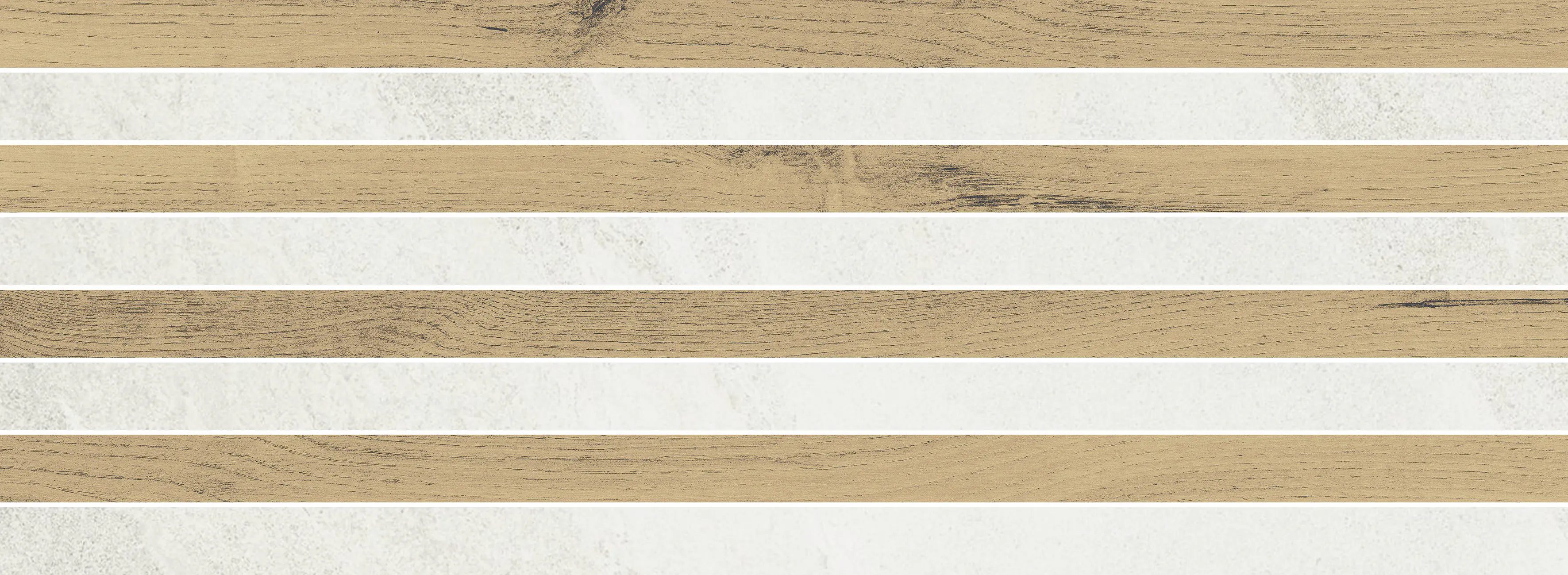Einzeldekor Feinsteinzeug Woodline Mountain 21,5 x 60 cm bianco