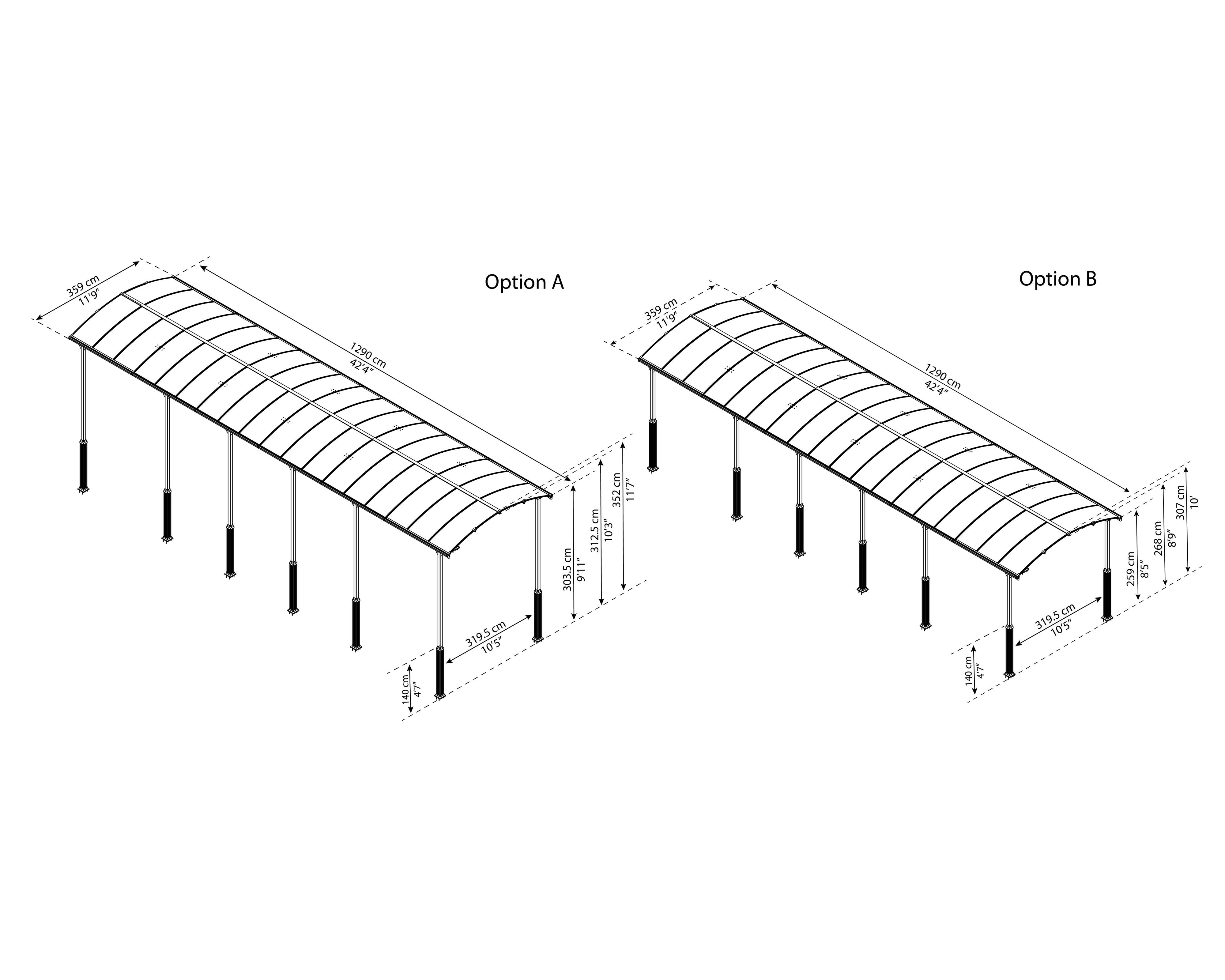 Canopia Carport Arcadia Alpine 12700 1290 x 359 x 307 cm