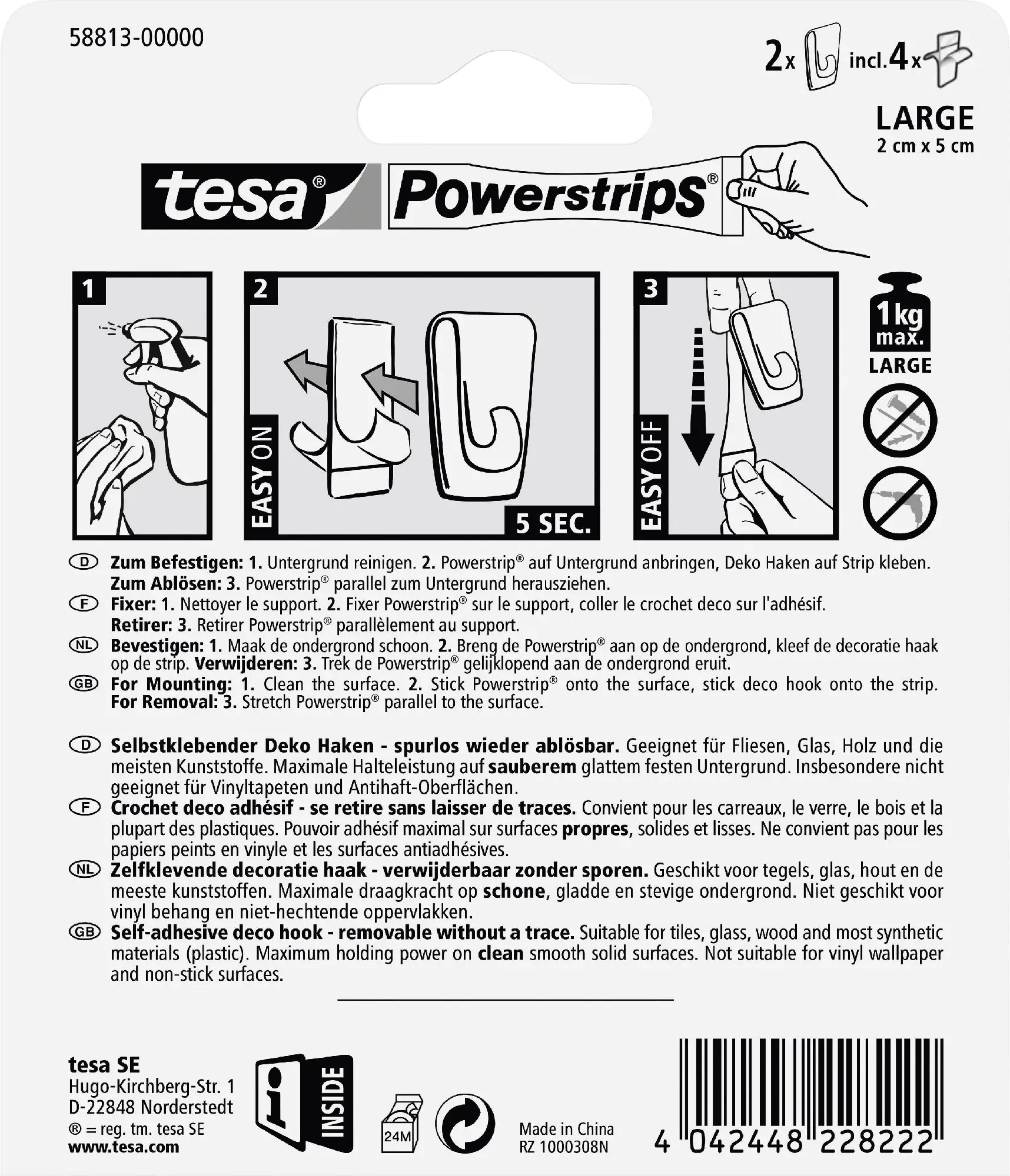 tesa Powerstrips Deco Haken Large transparent