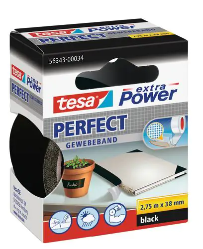 tesa extra Power Gewebeband Perfect 2,75 m x 38 mm, schwarz