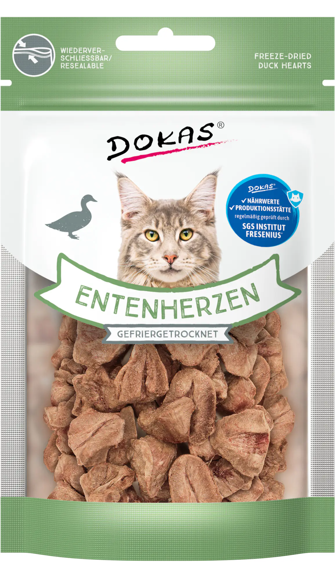 Dokas Katzensnack getreidefrei gefriergetrocknet 15 g Entenherzen