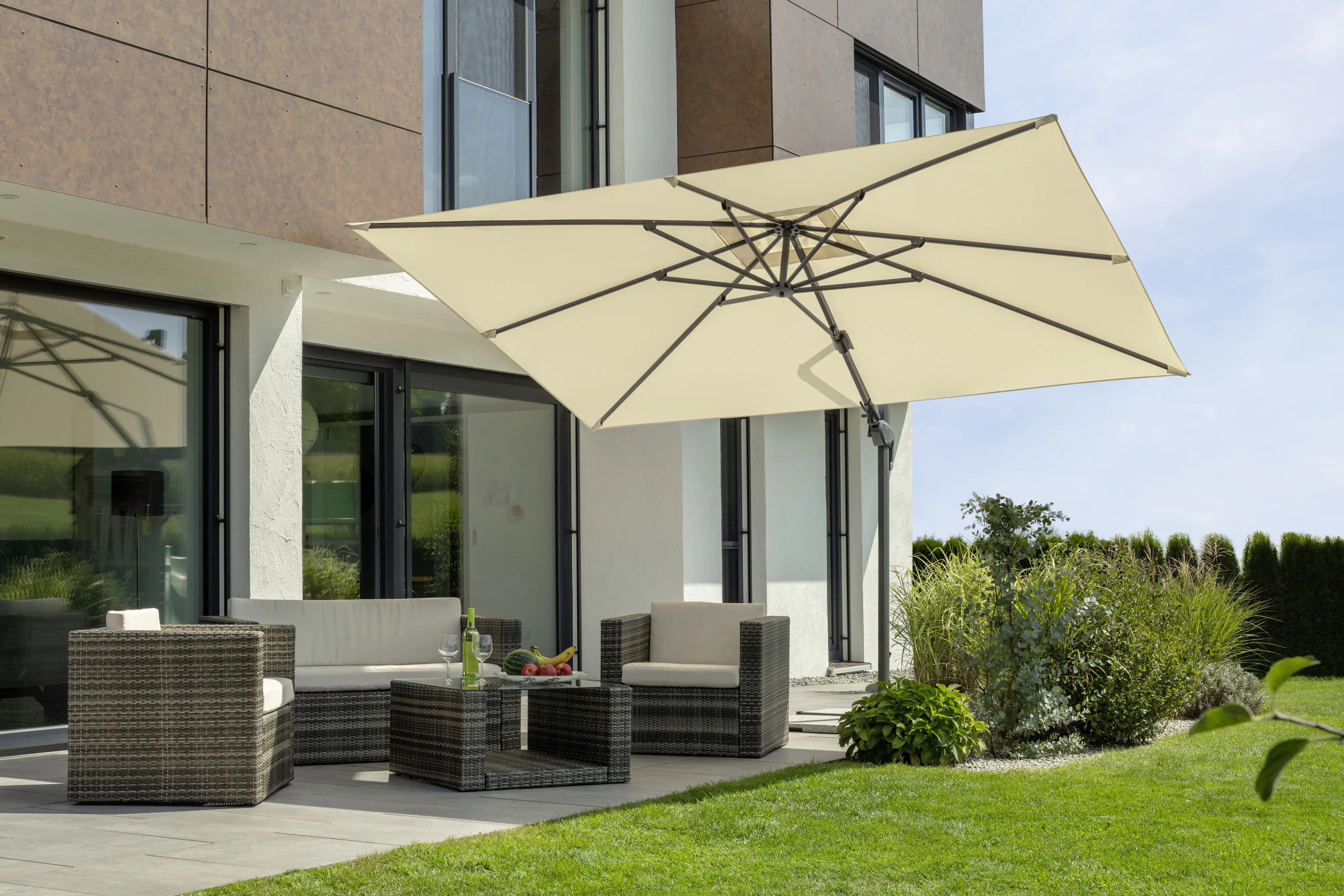 Schneider Ampelschirm Rhodos Twist natur 350 x 260 cm inkl. Sonnenschirmhülle