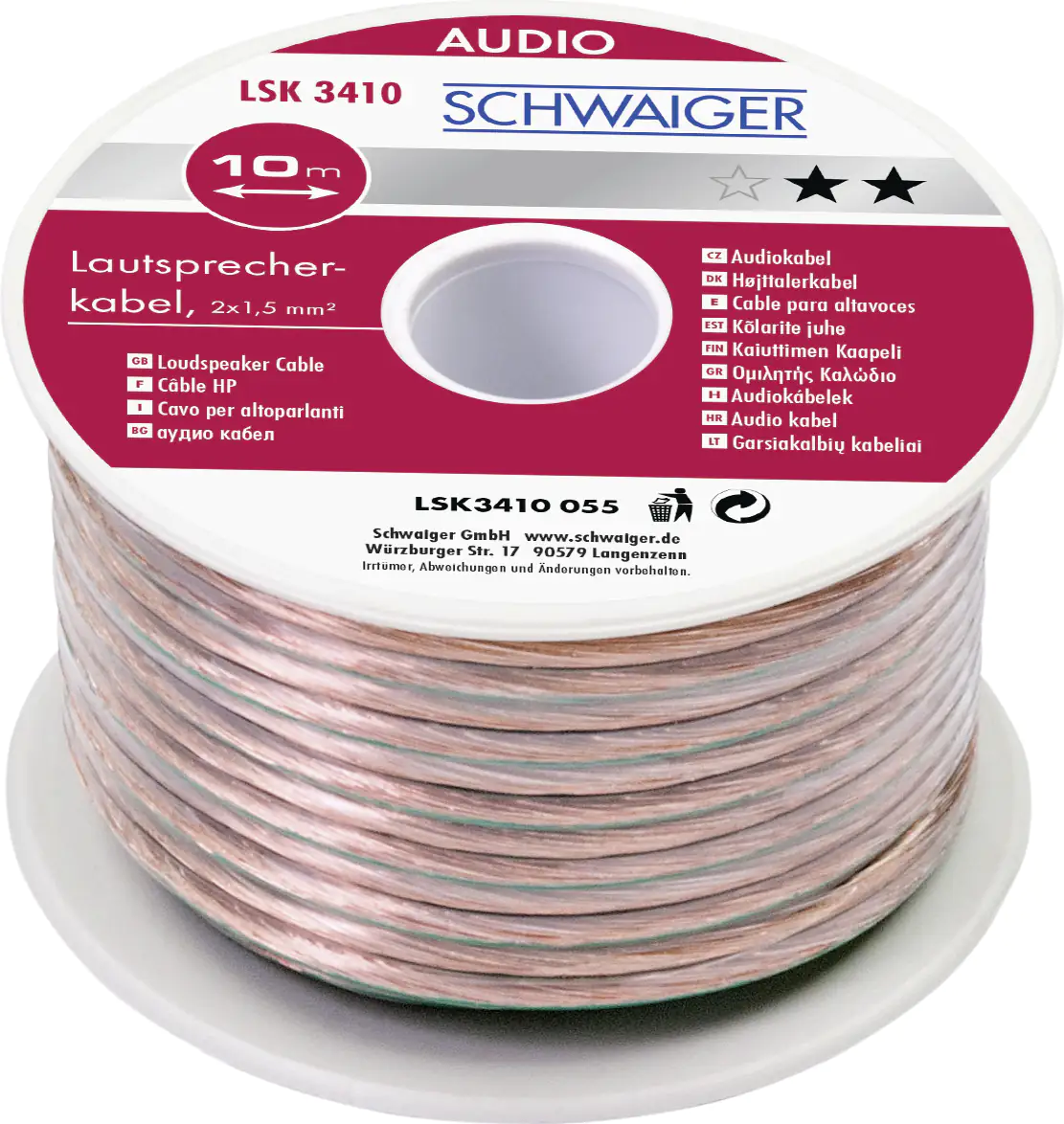Schwaiger Lautsprecherkabel LSK3410 055 transparent, 10m, 2x 1,5mm²