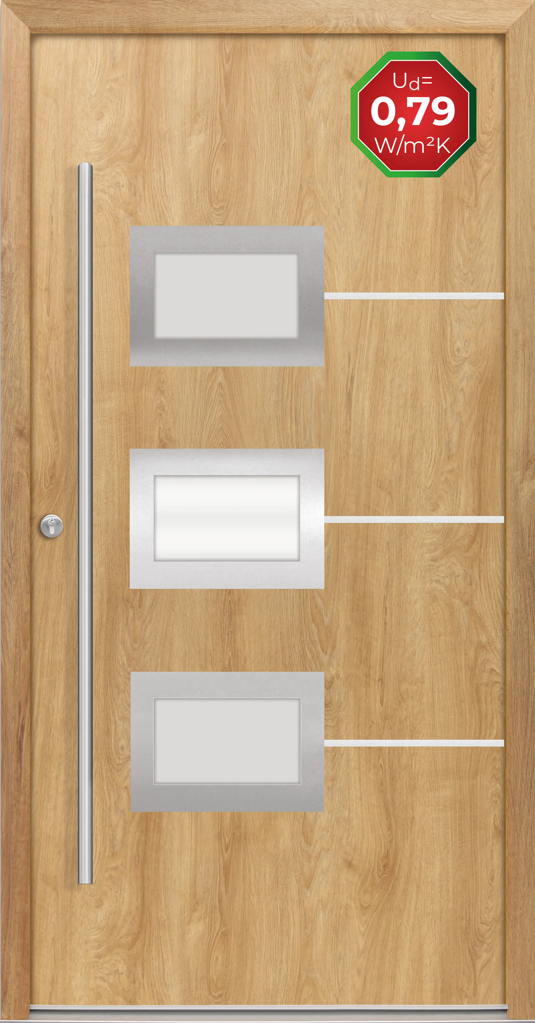 Splendoor Haustür Passivedoor Premium B03 Eiche Natur DIN Links 100 x 210 cm