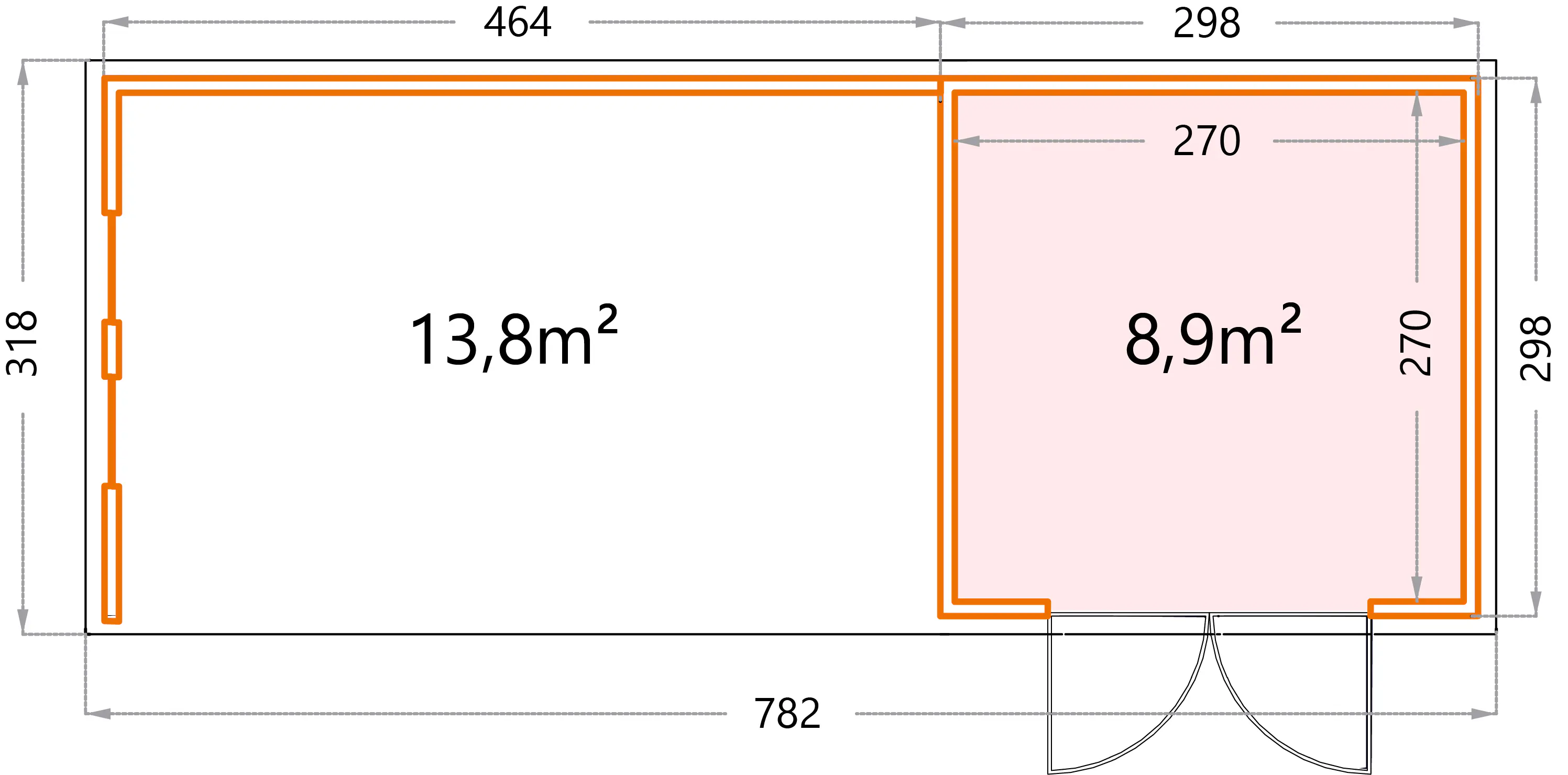 Telluria Gerätehaus Classico Lounge XL mit Fenstern 3030 links granitgrau 762 x 298 cm