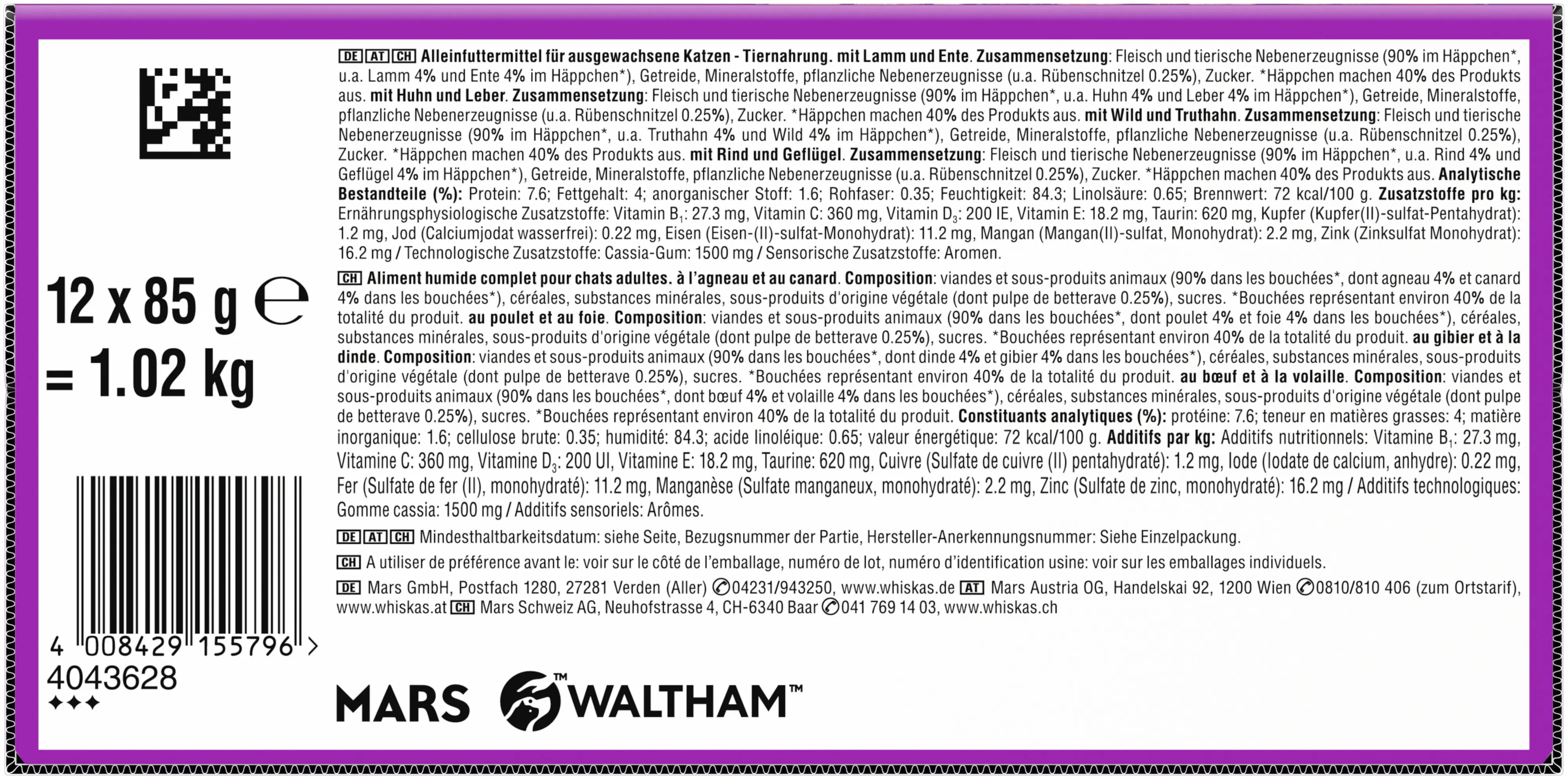 Whiskas Multipack Duo Classic Combos in Gelee Katzenfutter 12 x 85 g