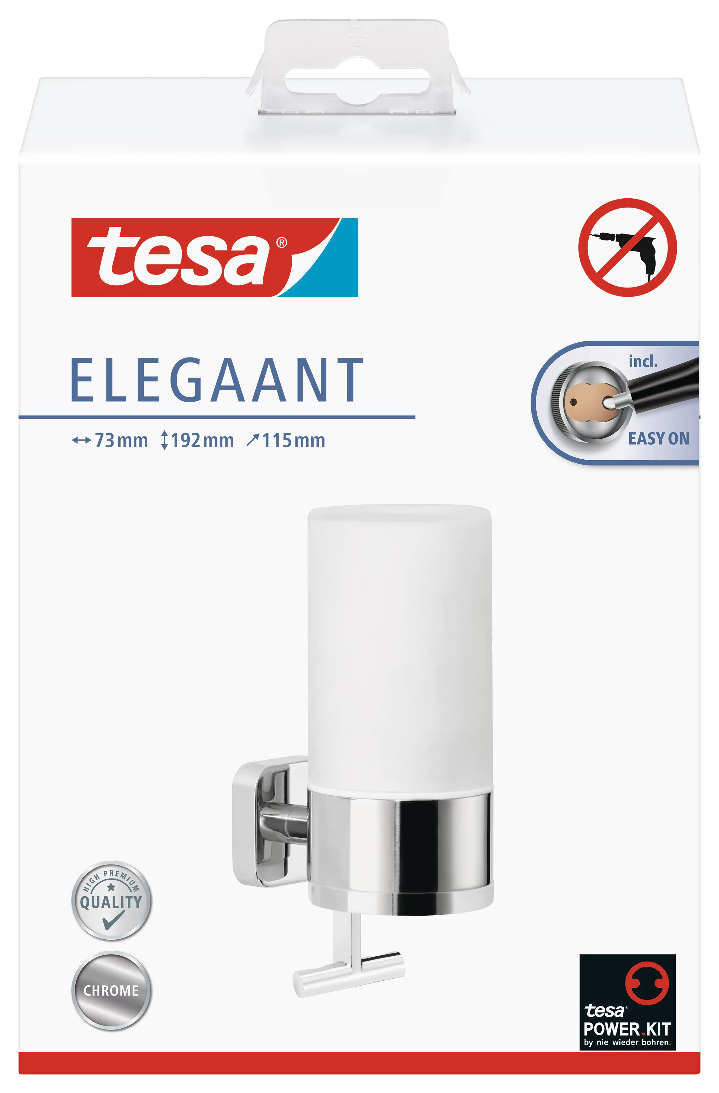 tesa Seifenspender Elegaant Metall und Milchglas, chrom/weiß