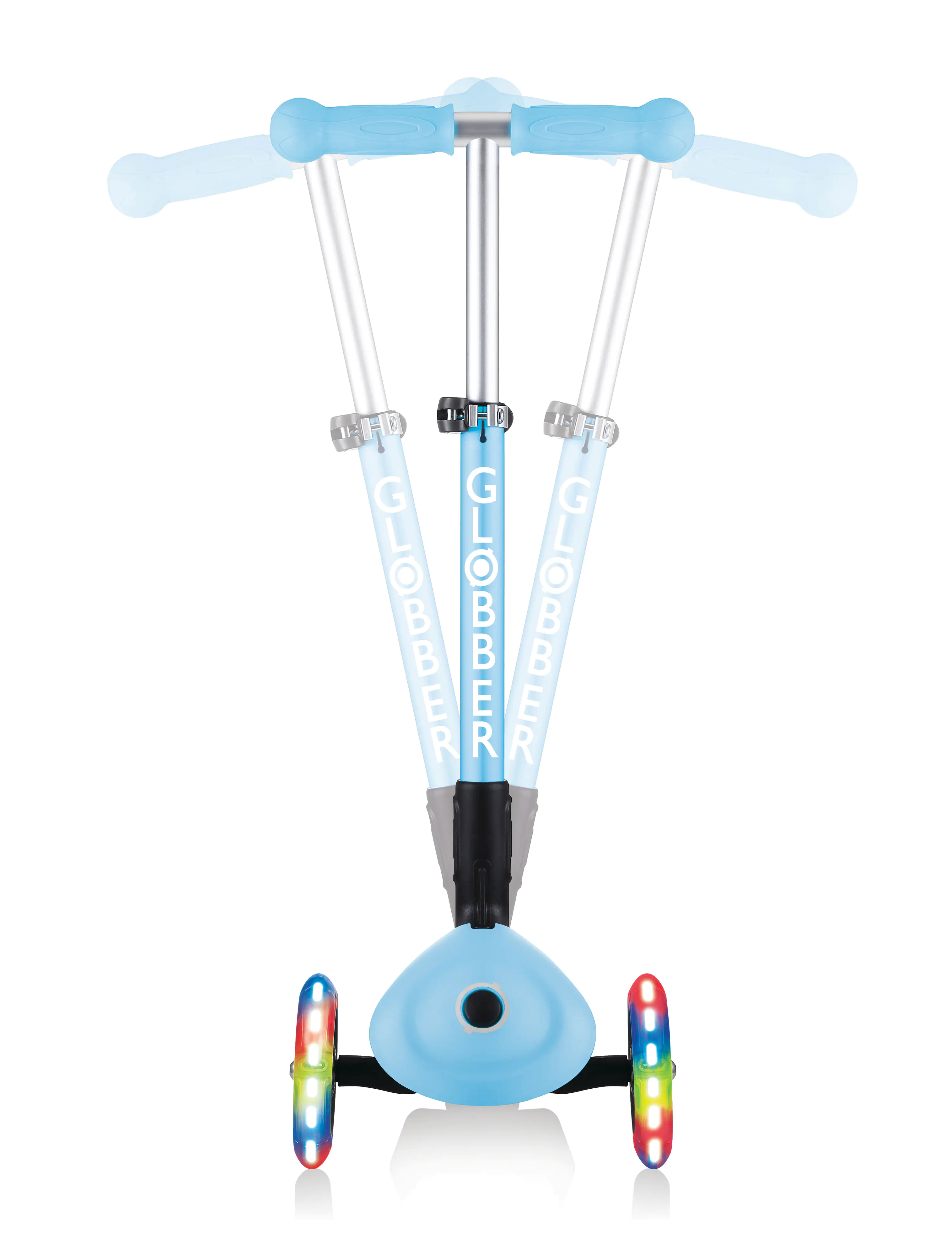Globber Scooter Junior Foldable Lights pastellblau-Flowers mit Leuchtrollen
