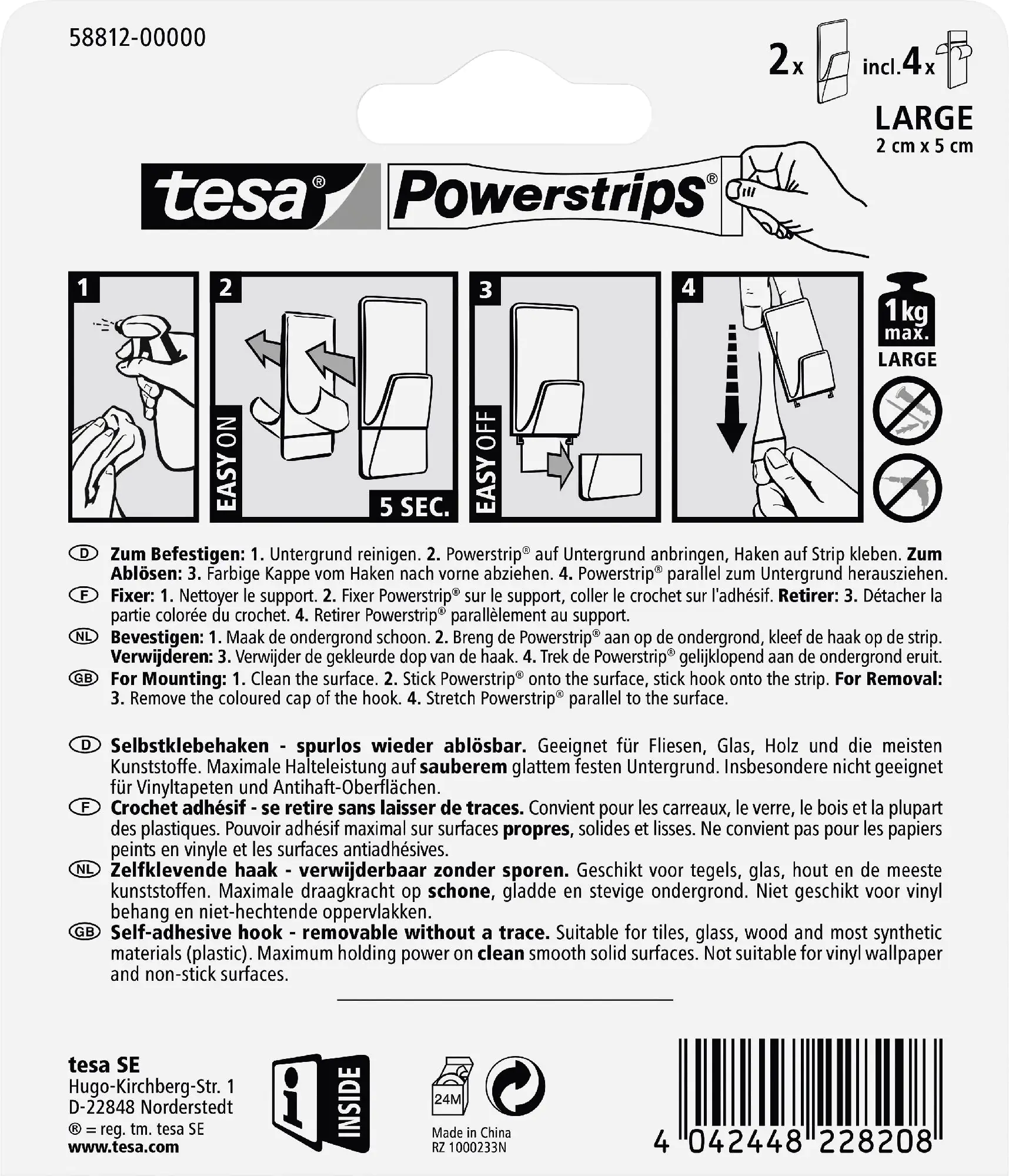 tesa Powerstrips Haken Large transparent-matt-chrom