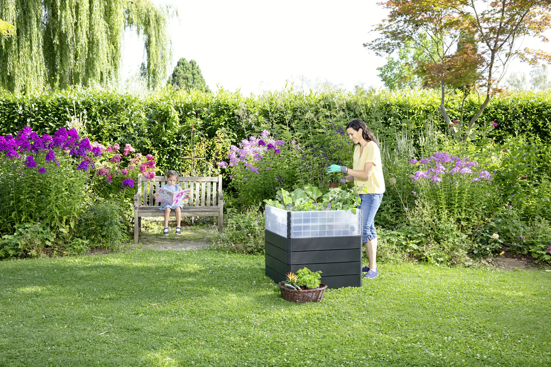 Garantia Hochbeet Ergo Quadro Turbo M 75 80 x 60 x 75 cm, stone, mit Flora Wassersystem und Wachstum