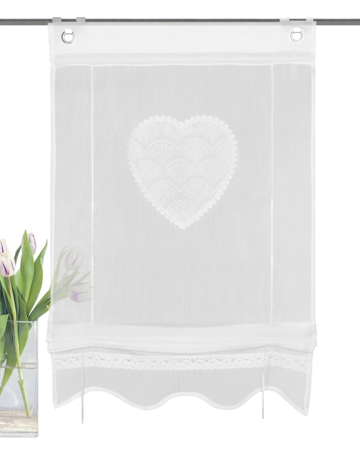 Bändchenrollo bestickt Corazon weiß 130 x 80 cm