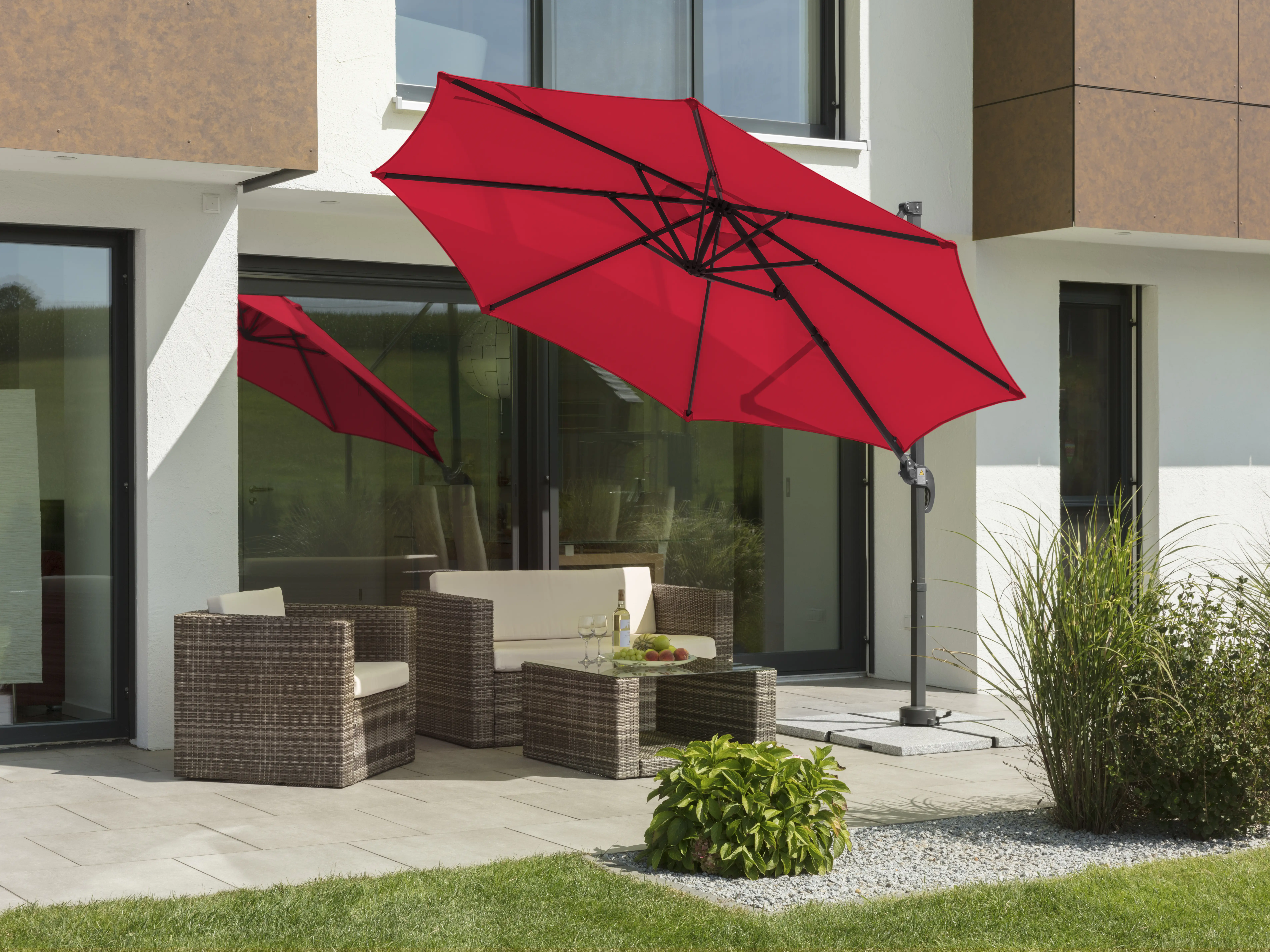 Schneider Ampelschirm Rhodos Junior rot Ø 300 cm inkl. Sonnenschirmhülle