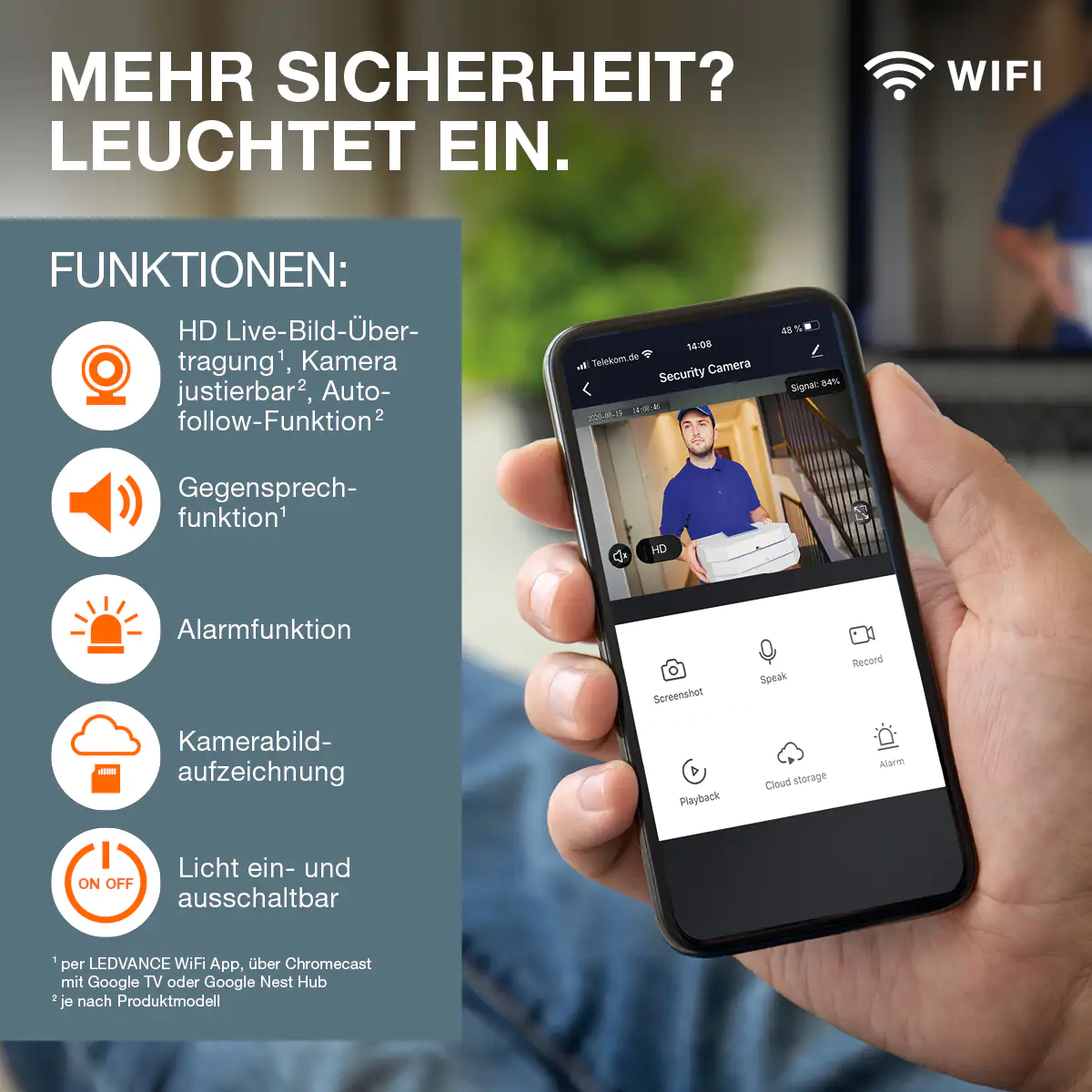 Ledvance Kameraleuchte Smart+ WiFi Globe E27, max 15 W, Wifi,  schwarz