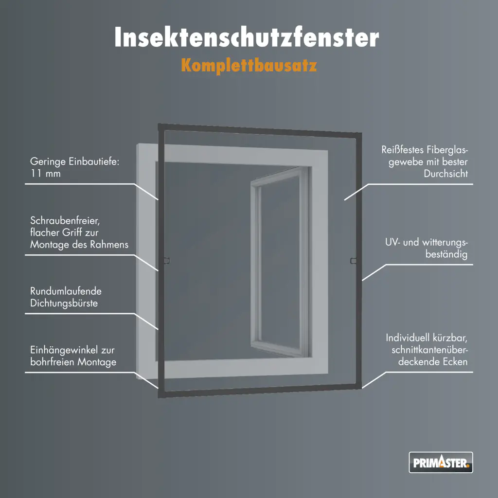 Primaster Fliegenschutz-Fenster 130 x 150 cm schwarz/anthrazit kürzbar