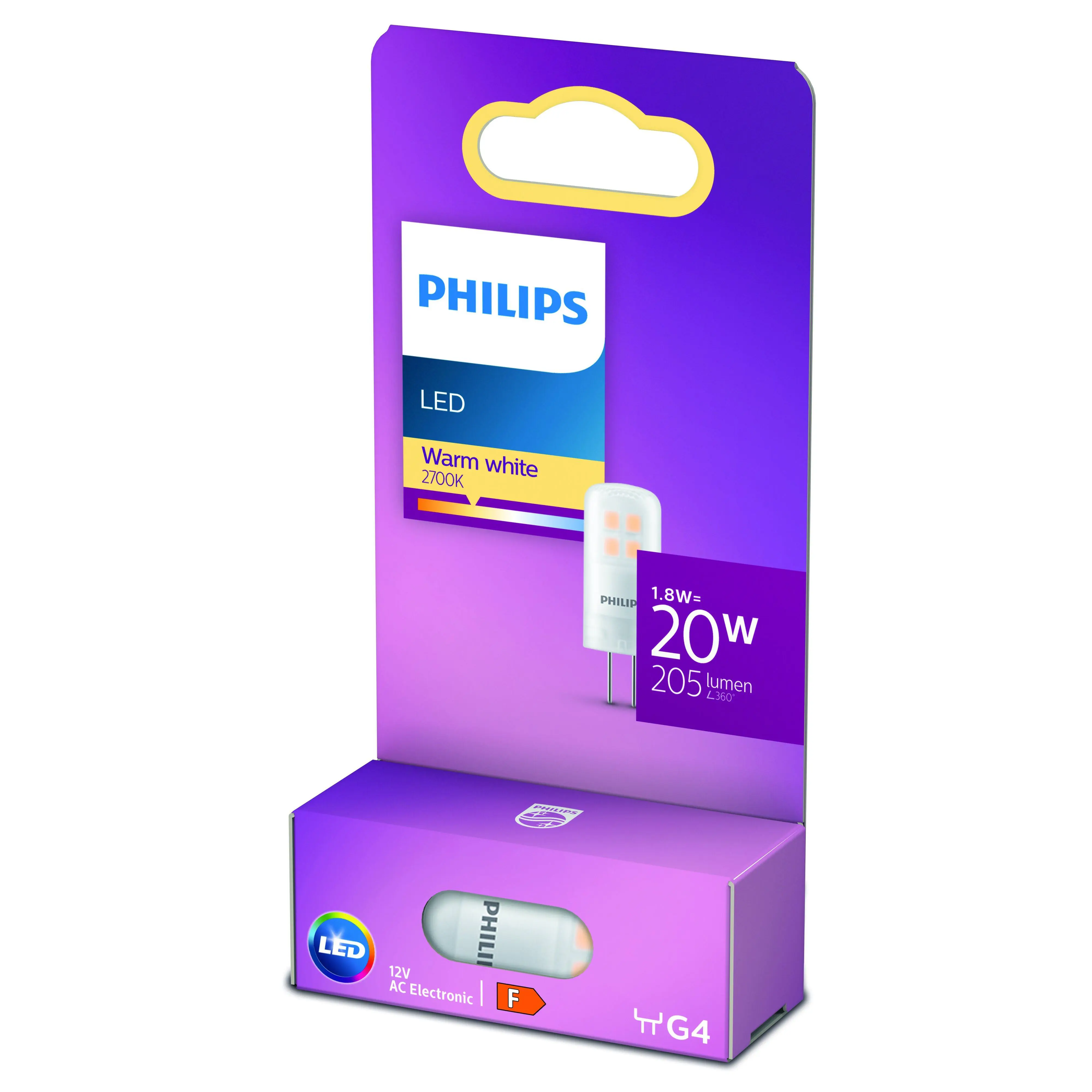 Philips LED-Leuchtmittel Stiftsockellampe G4 1,8W warmweiß weiß