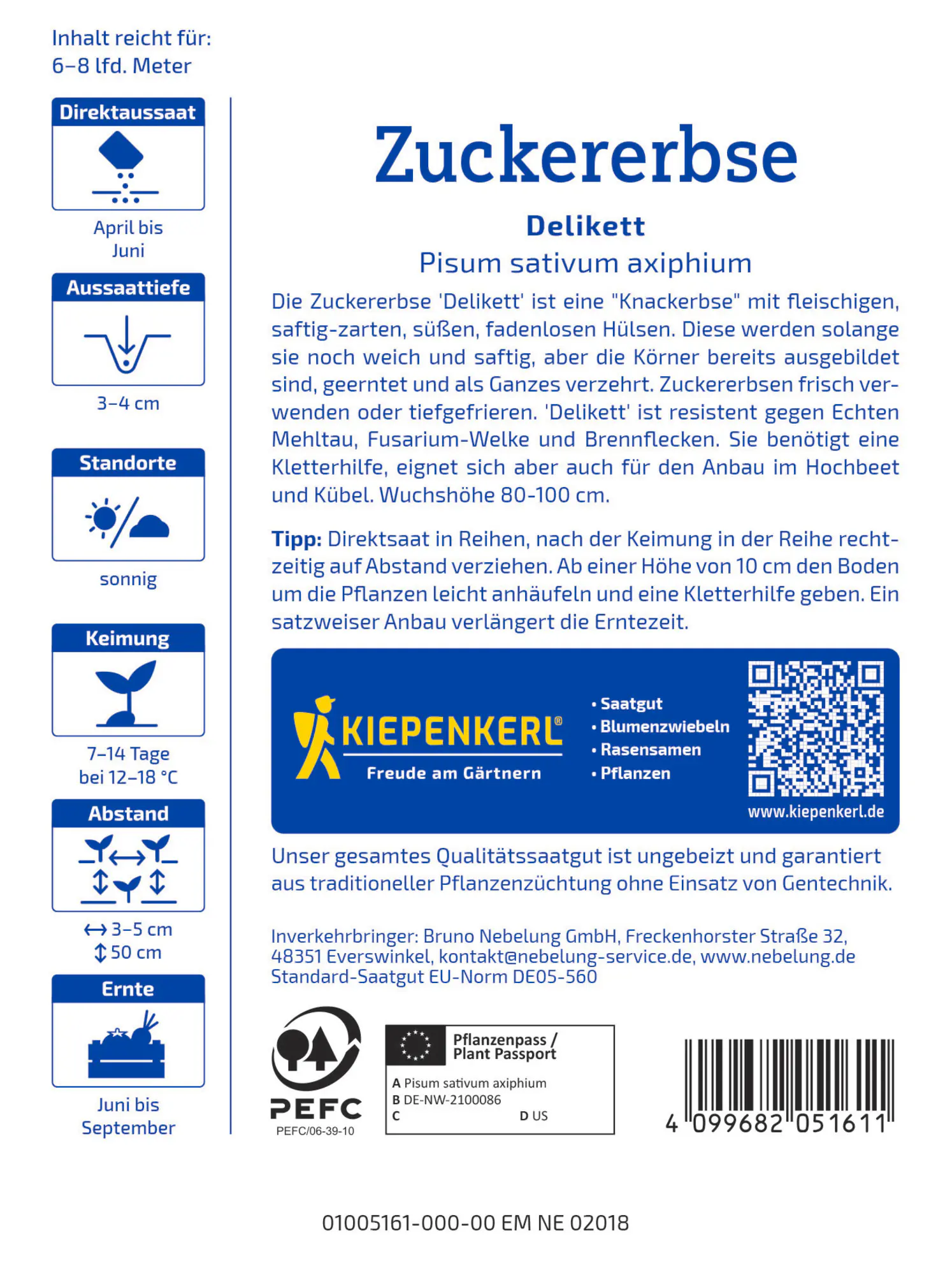Kiepenkerl Profi-Line Saatgut Zuckererbsen Delikett für ca. 2,4 – 4 m²