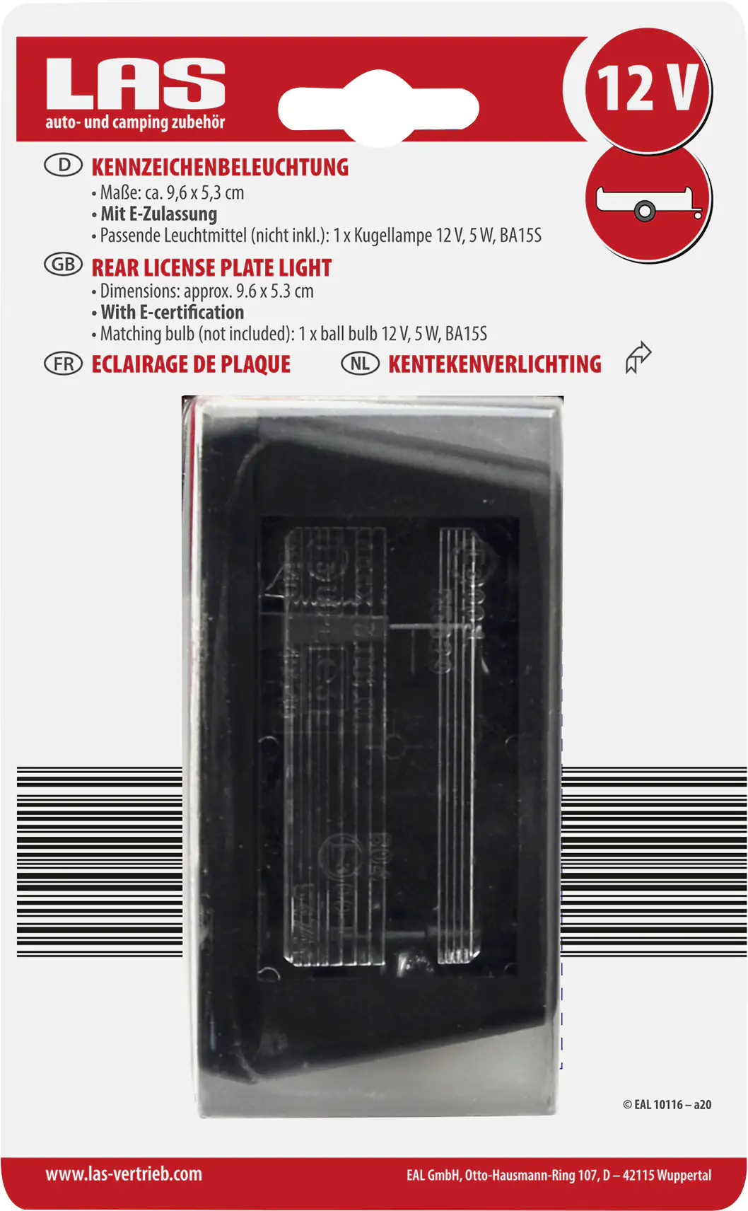 LAS Kennzeichenbeleuchtung 96x53mm für Anhänger