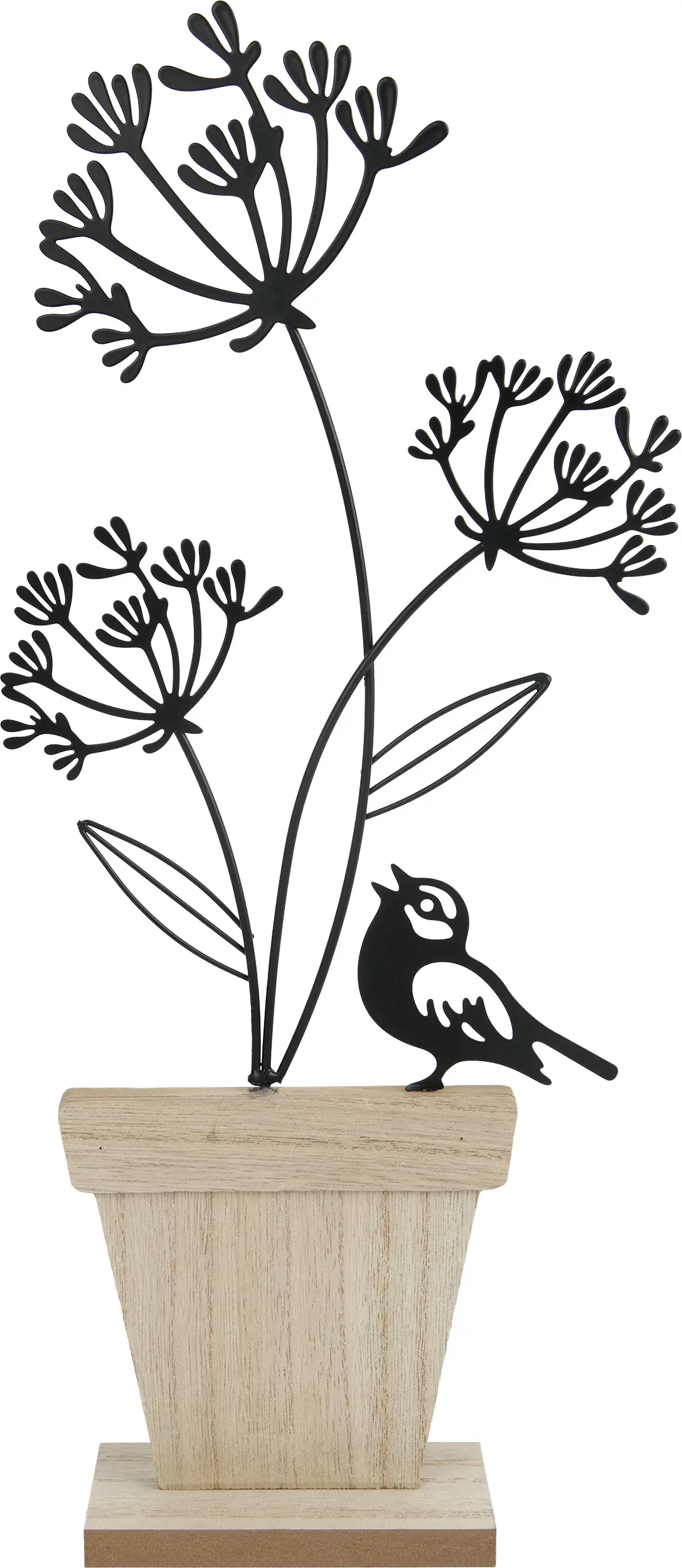 TrendLine Aufsteller Holz Blumen mit Vogel 45 x 6 x 21 cm weiß-schwarz