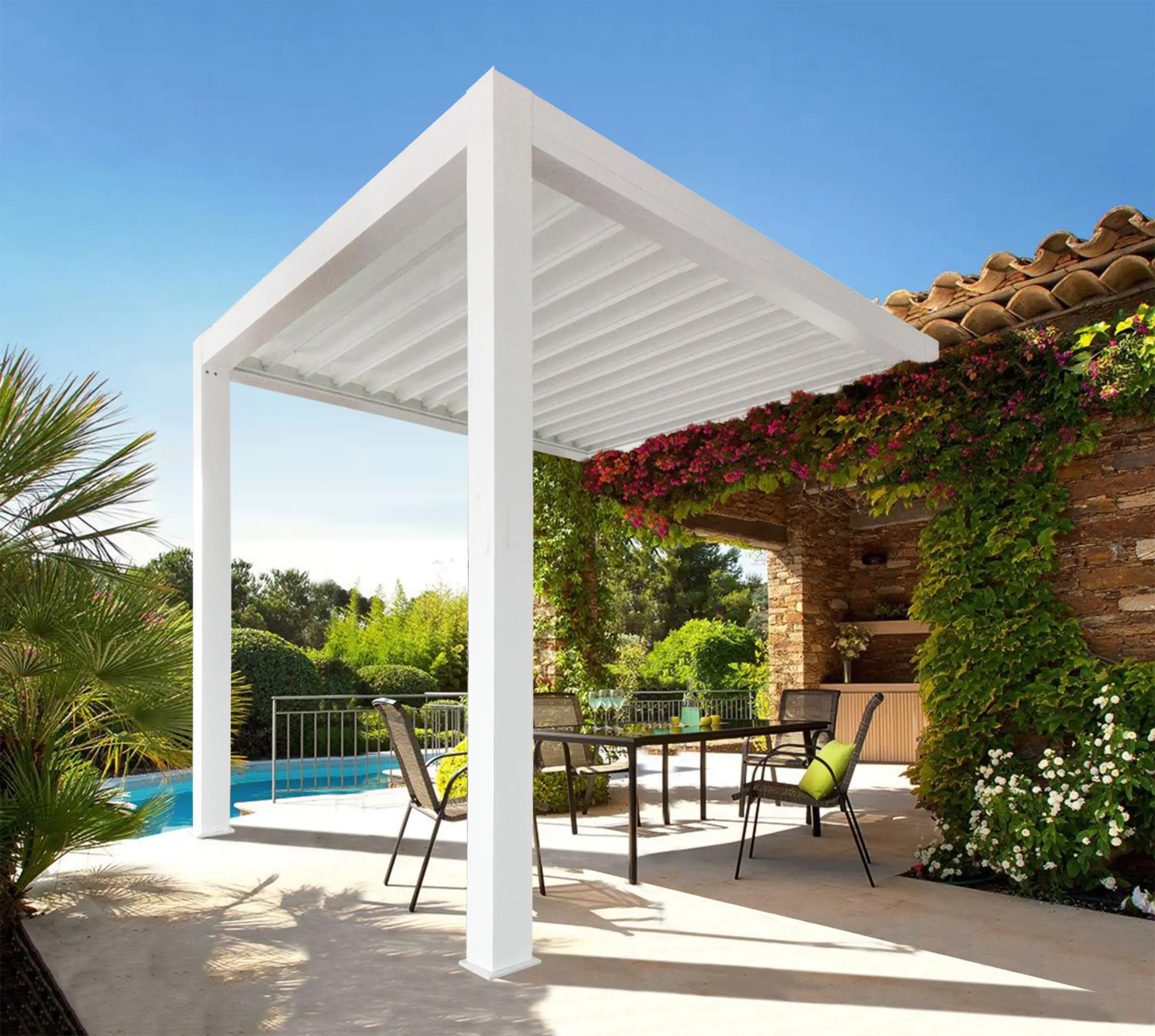 Lamellen Terrassenüberdachung 480 x 360,8 x 266 cm weiß