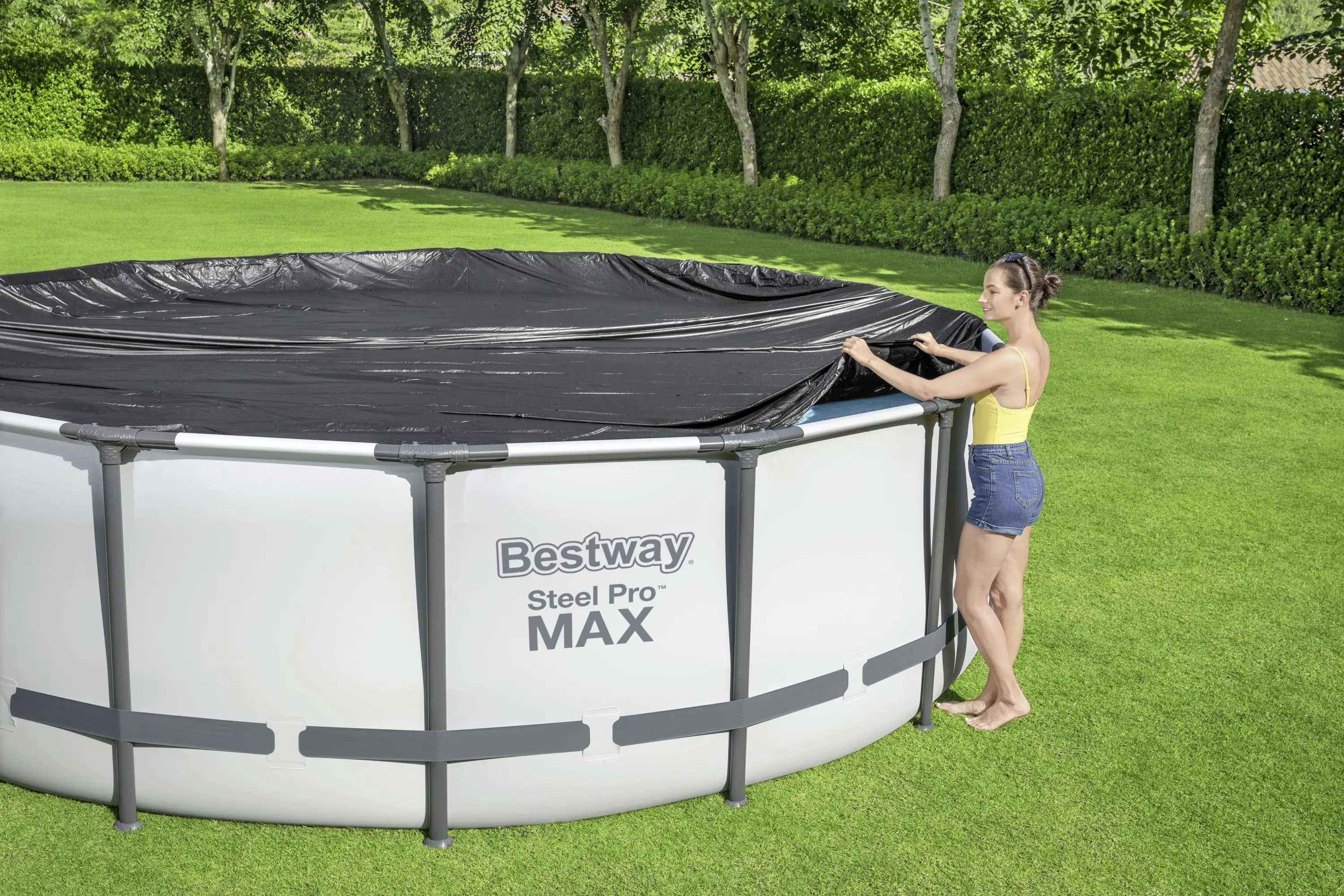 Bestway Abdeckplane PVC Flowclear schwarz Ø 555 cm