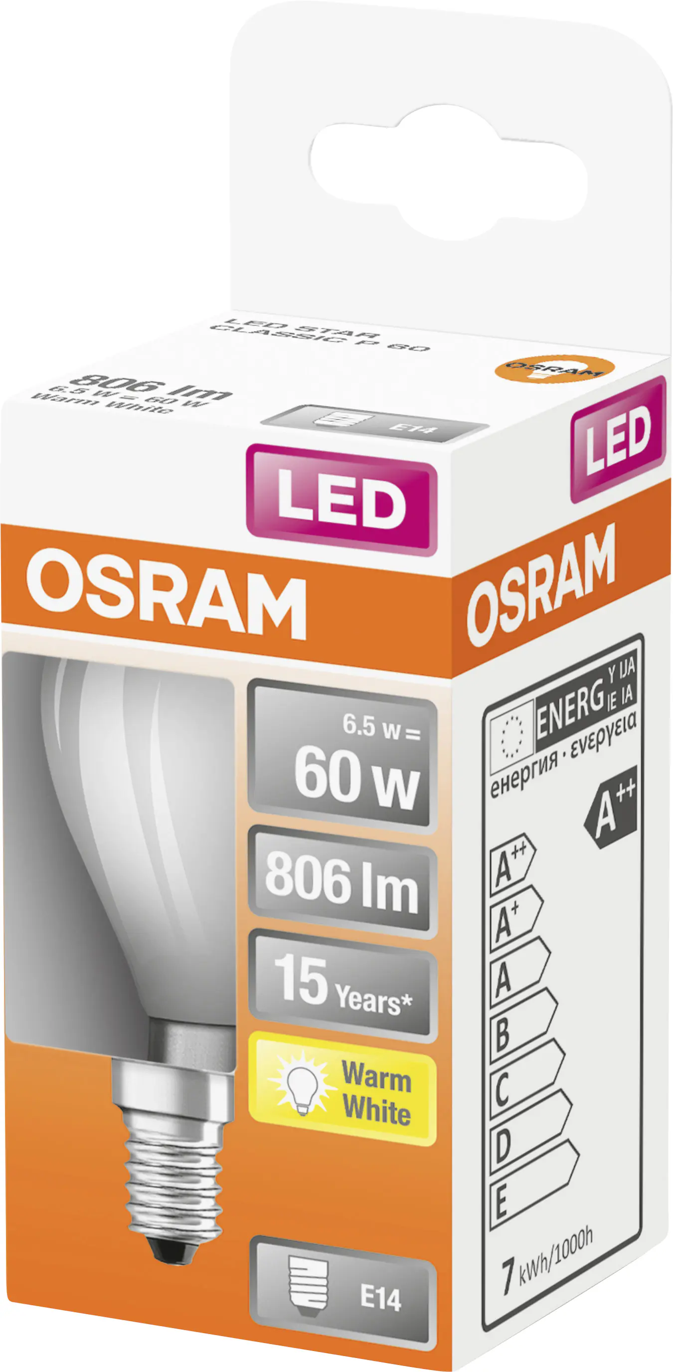 Osram LED Leuchtmittel Star Classic P60 E14 5,5W warmweiß, weiß matt