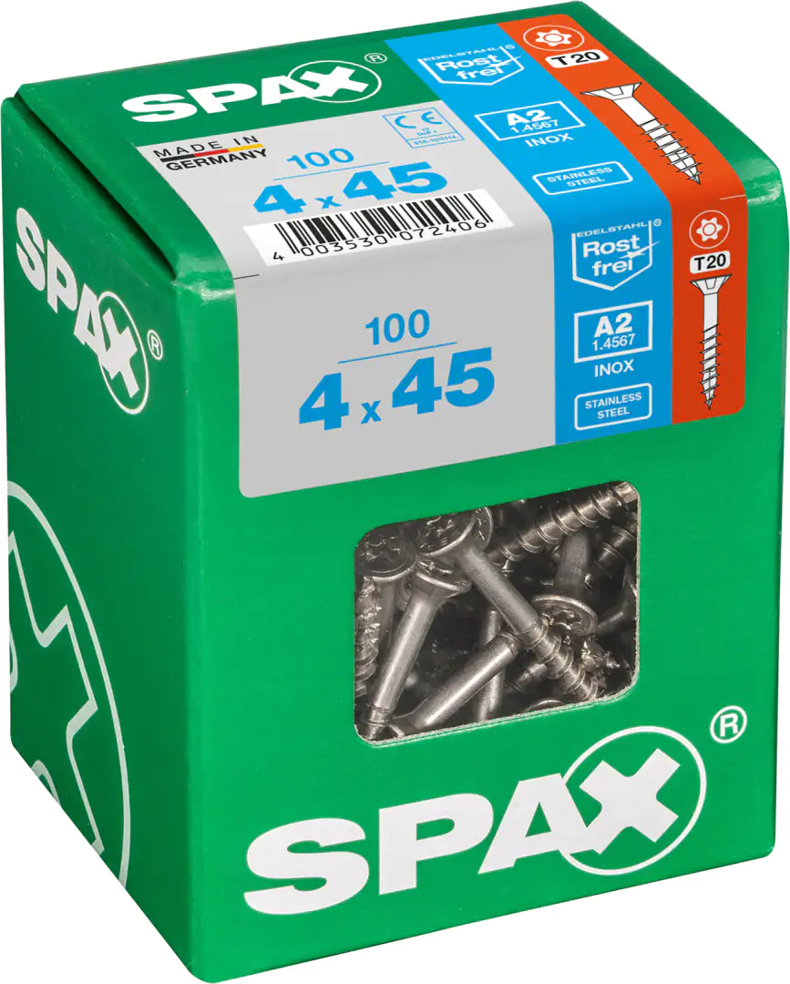 Spax Universalschrauben 4.0 x 45 mm TX 20 Senkkopf - 100 Stück Edelstahl