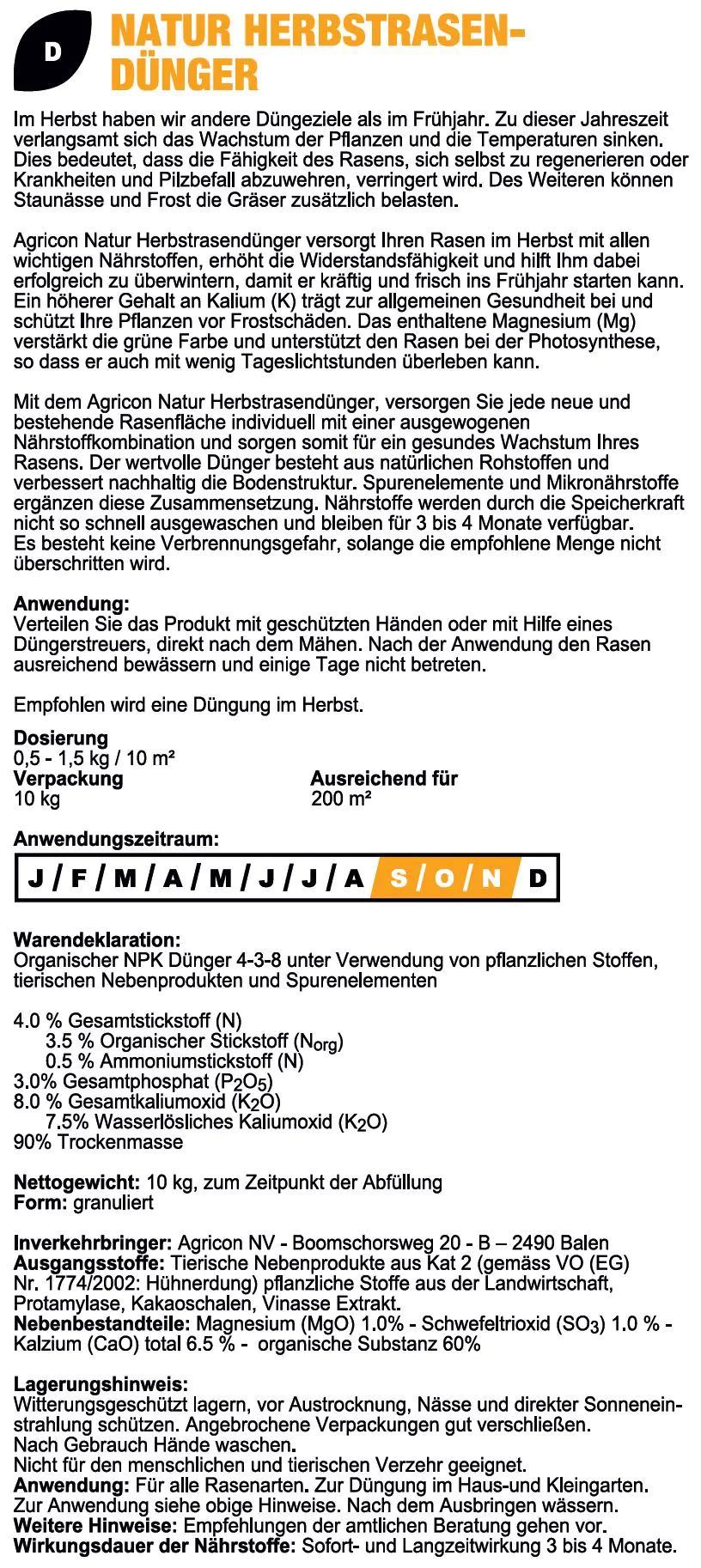Agricon Herbst-Rasendünger 10 kg